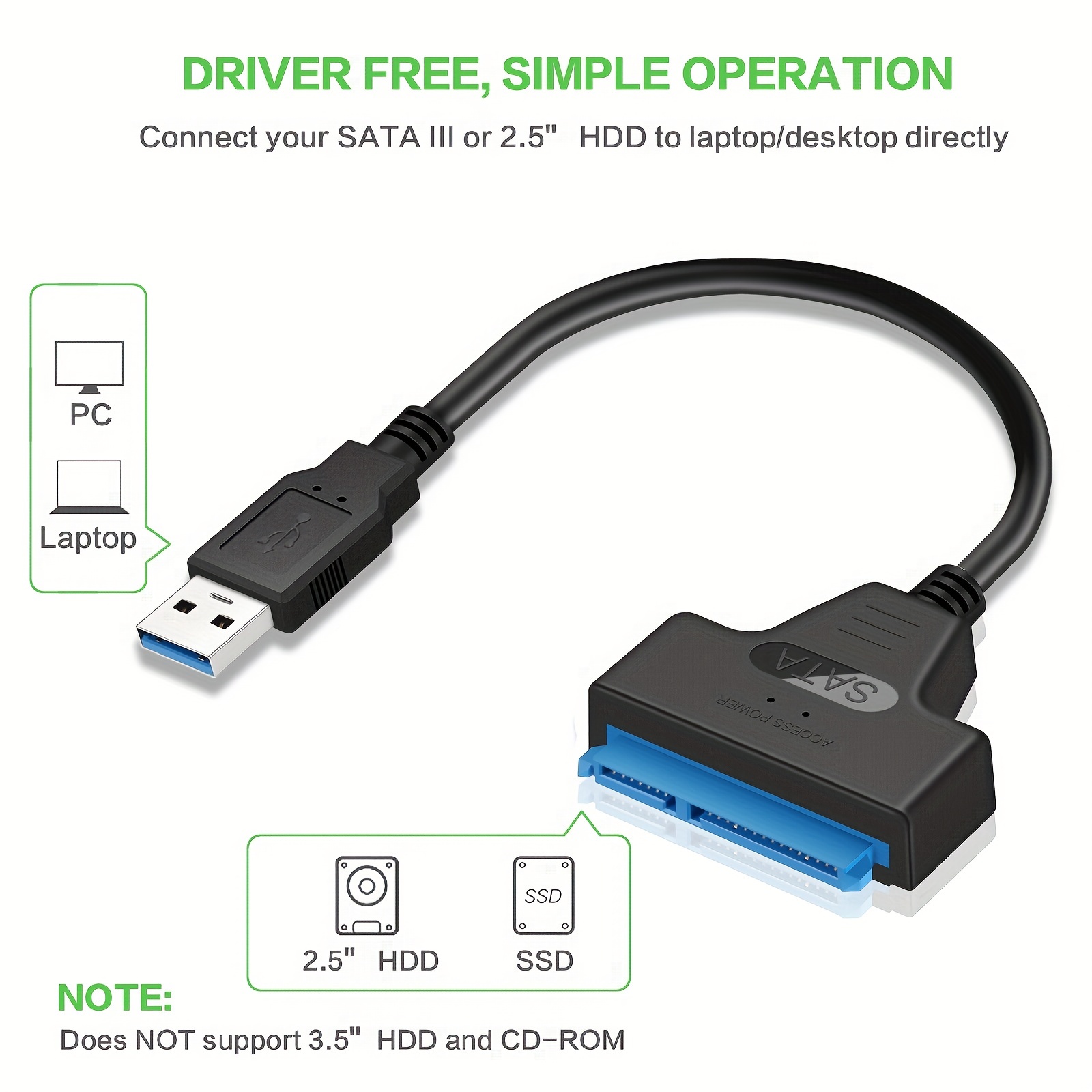 Adapter/Converter SATA 7+15 22 Pin to USB 2.0 Adapter Cable for 2.5 HDD  Laptop Hard Disk Drive