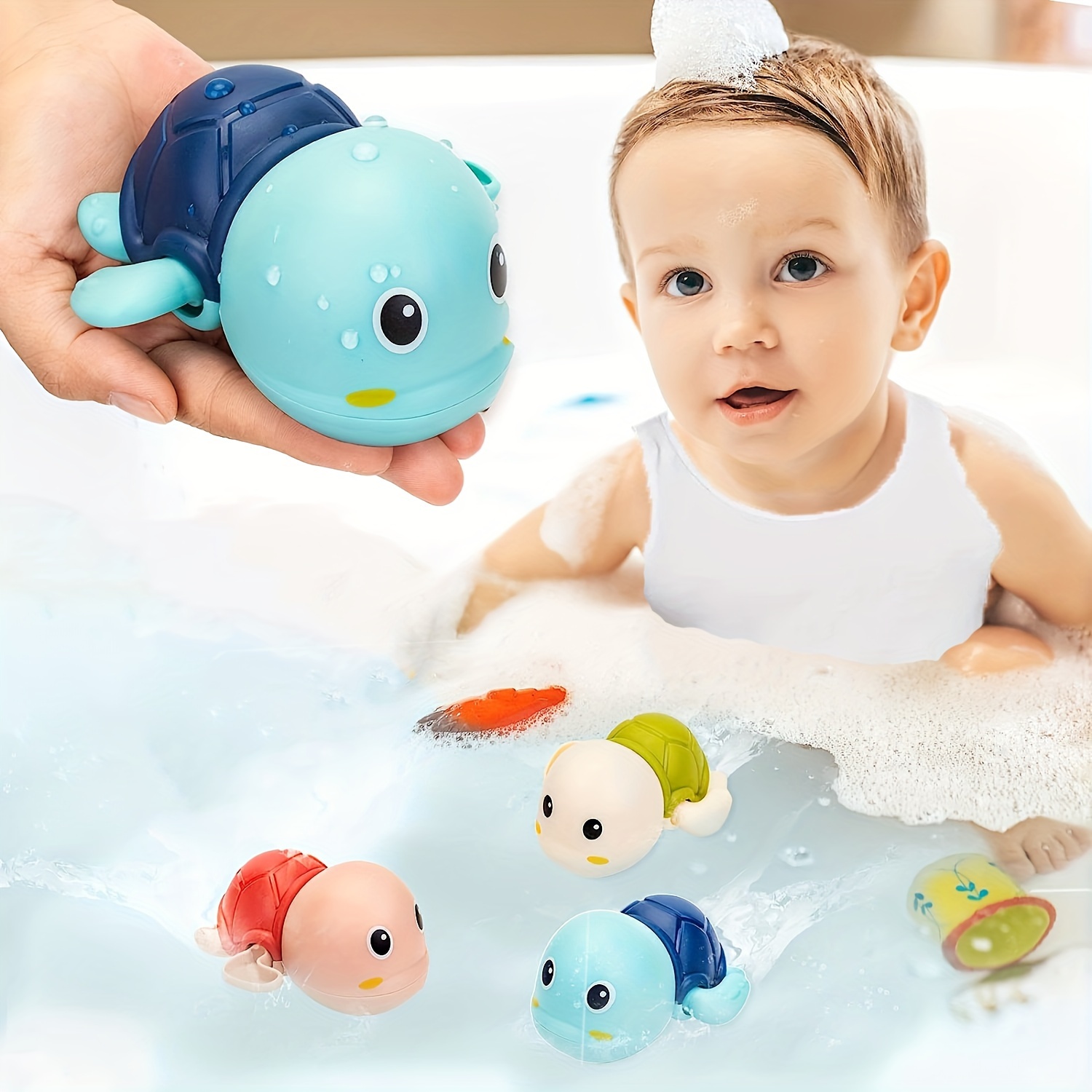 3pcs Bath Swimming Turtle Toy for Baby Toddler, Wind Up Chain Bathing Water  Toy, Swimming Bathtub Pool Cute Swimming Turtle Toys for Boys Girls. 