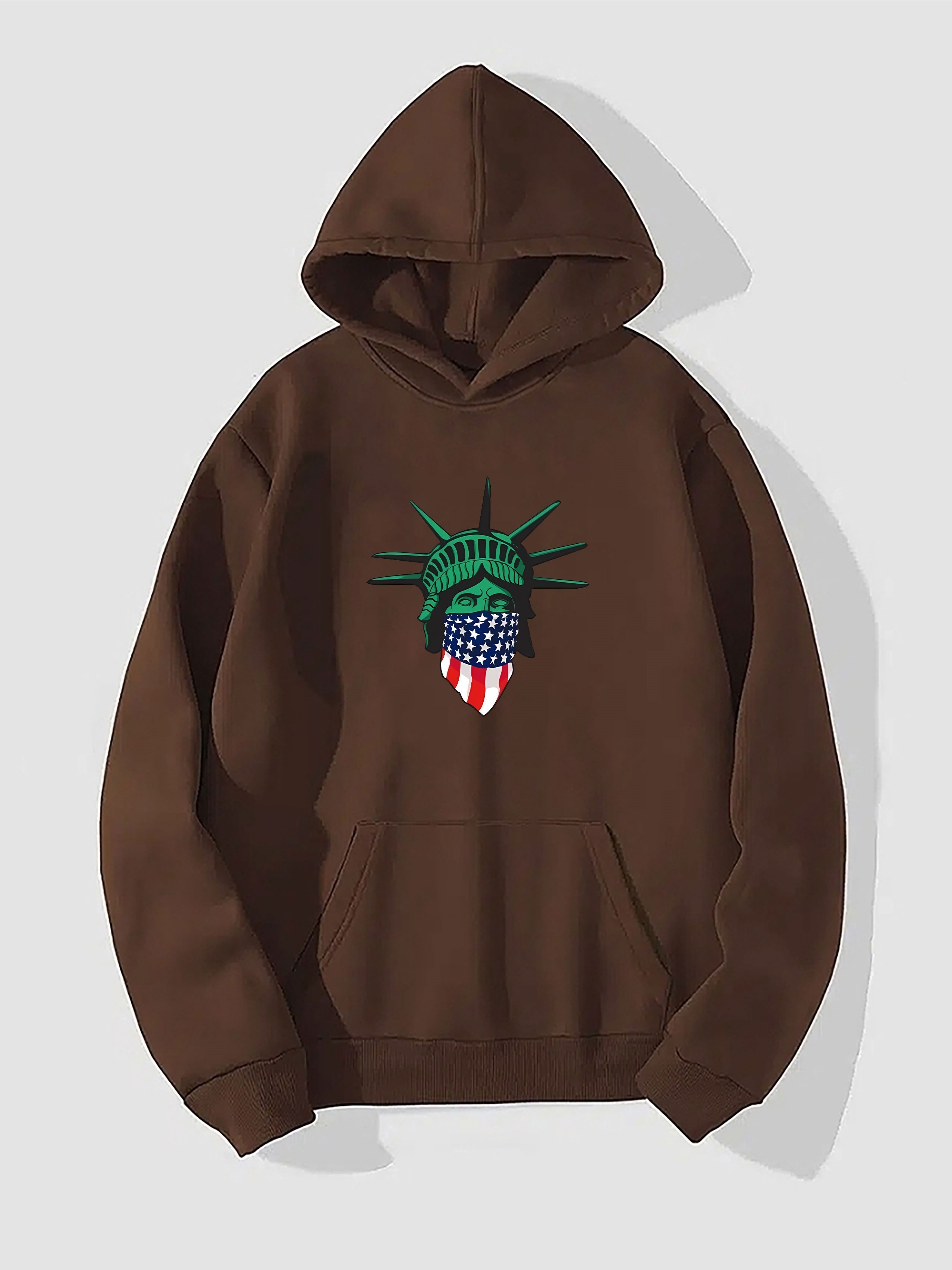 Statue Of Liberty With Mask Print Hoodie, Hoodies For Men, Men's