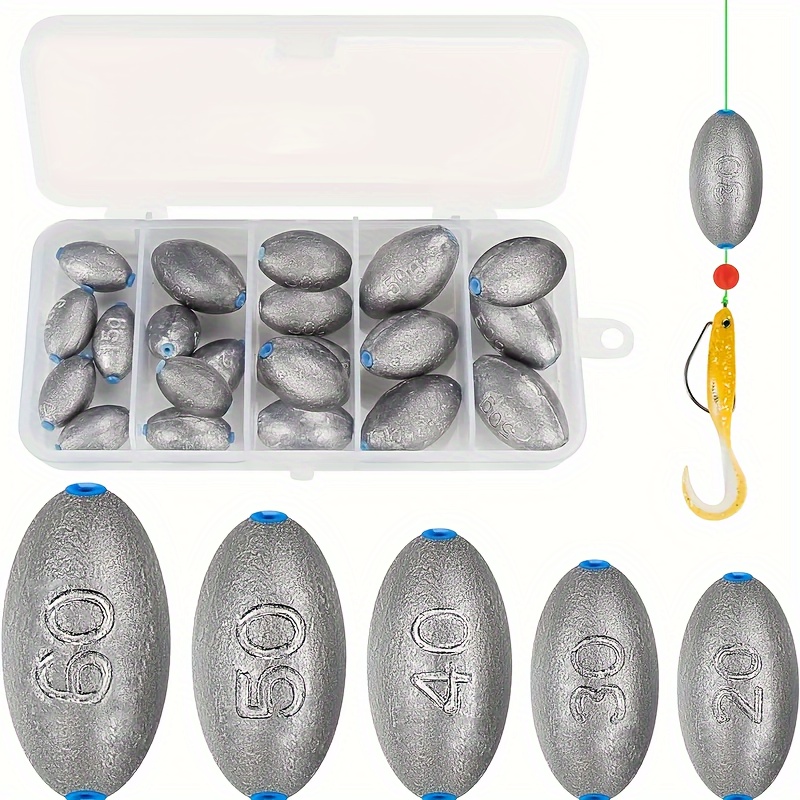 * 25pcs Egg Shaped Lead Sinker, Long Casting Fishing Weights Sinker For  Saltwater Freshwater