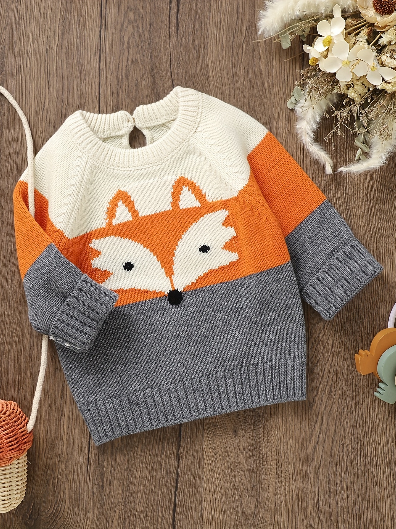 Baby Kids Sweater Long Sleeve Cute Cartoon Fox Jacquard Knit - Temu Canada