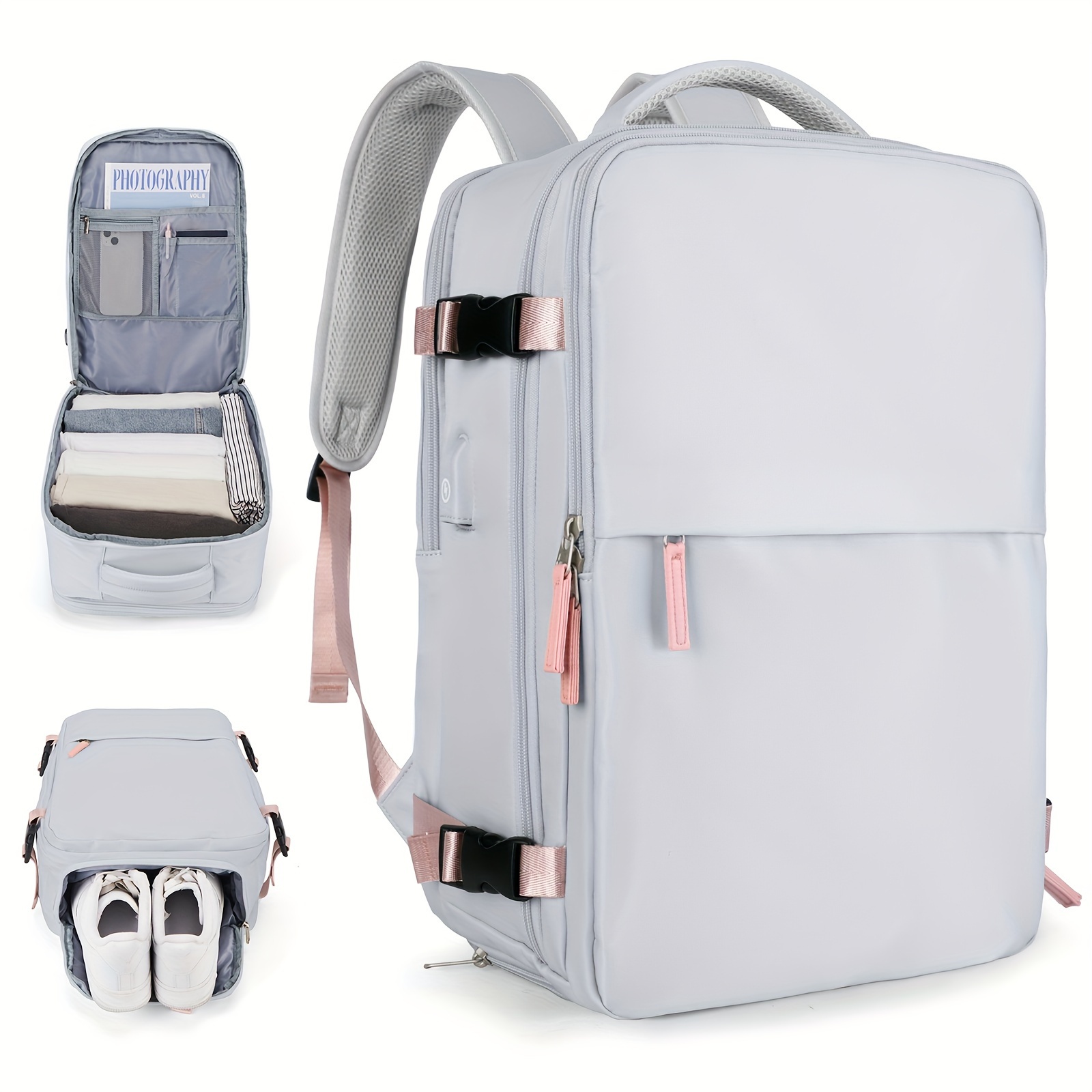 Mochila de viaje grande para mujer, 40L, mochila de equipaje personal,  mochila casual para la escuela, Beige, Mochilas de viaje
