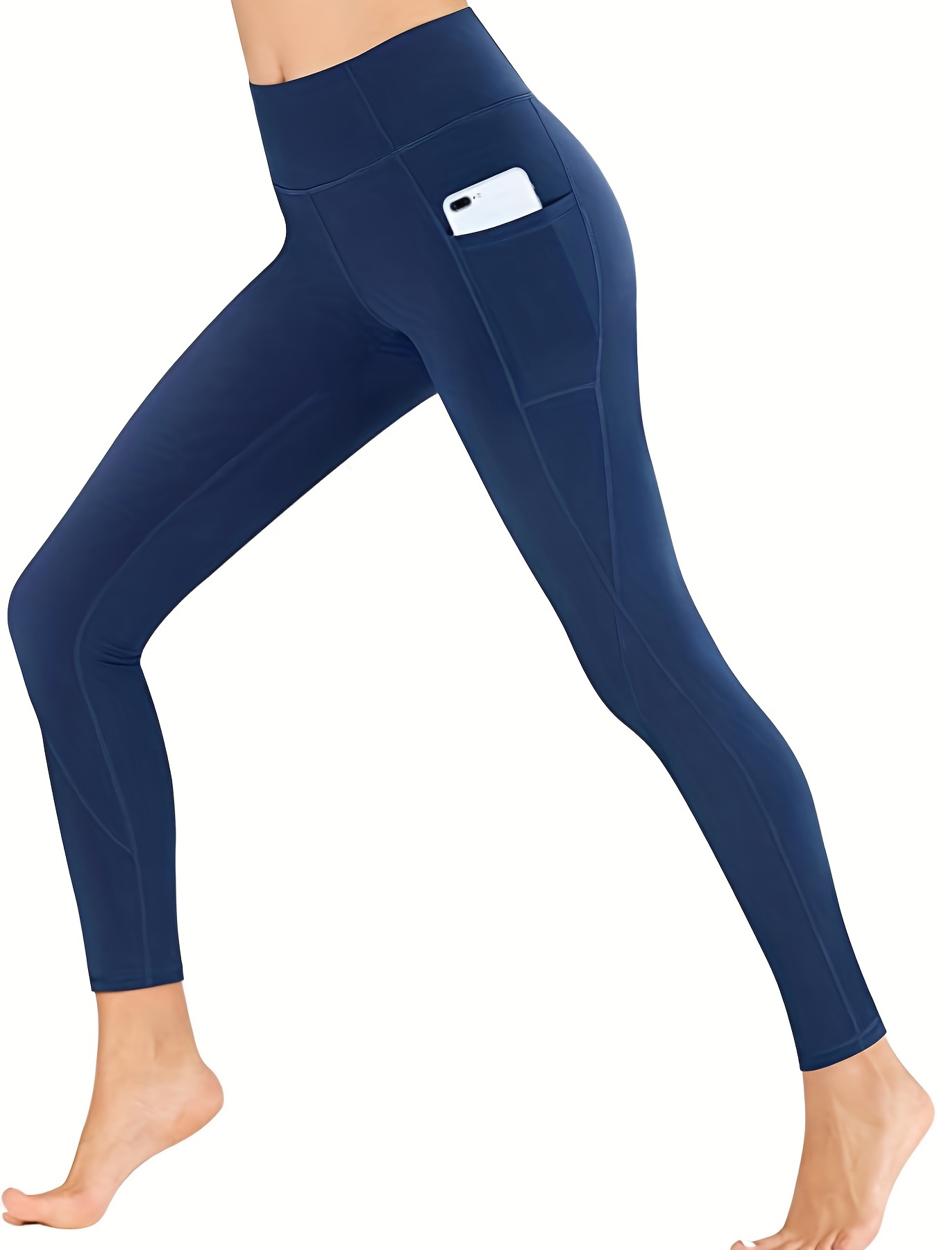 DIELUSA High Waisted Yoga Pants with Pockets Gym Athletic Running Leggings  Non See Through Navy Blue - ShopStyle