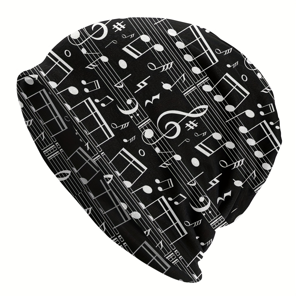 TEMU Bonnet d'hiver hip-hop pour hommes avec motif de notes de musique