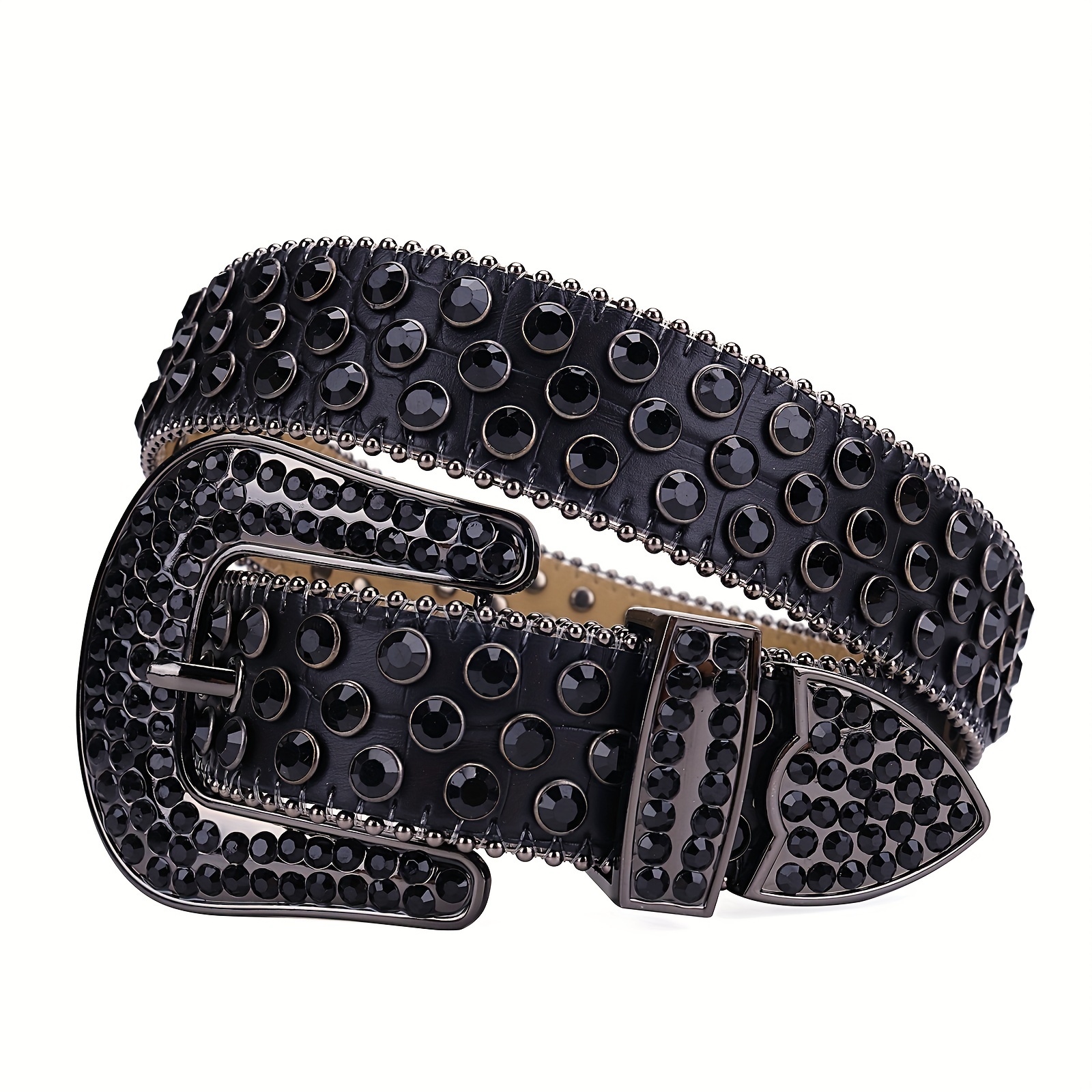 Men's Rhinestone Large Size Leather Belt With Extended Beads - Temu