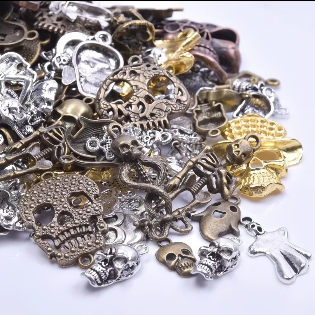 

100/50/20g Diy Vintage Jewelry Zinc Alloy Jewelry Accessories, Skull Product Pendants, Mixed Color Accessories For Keychains, Chest Chains, Necklaces, And Earrings