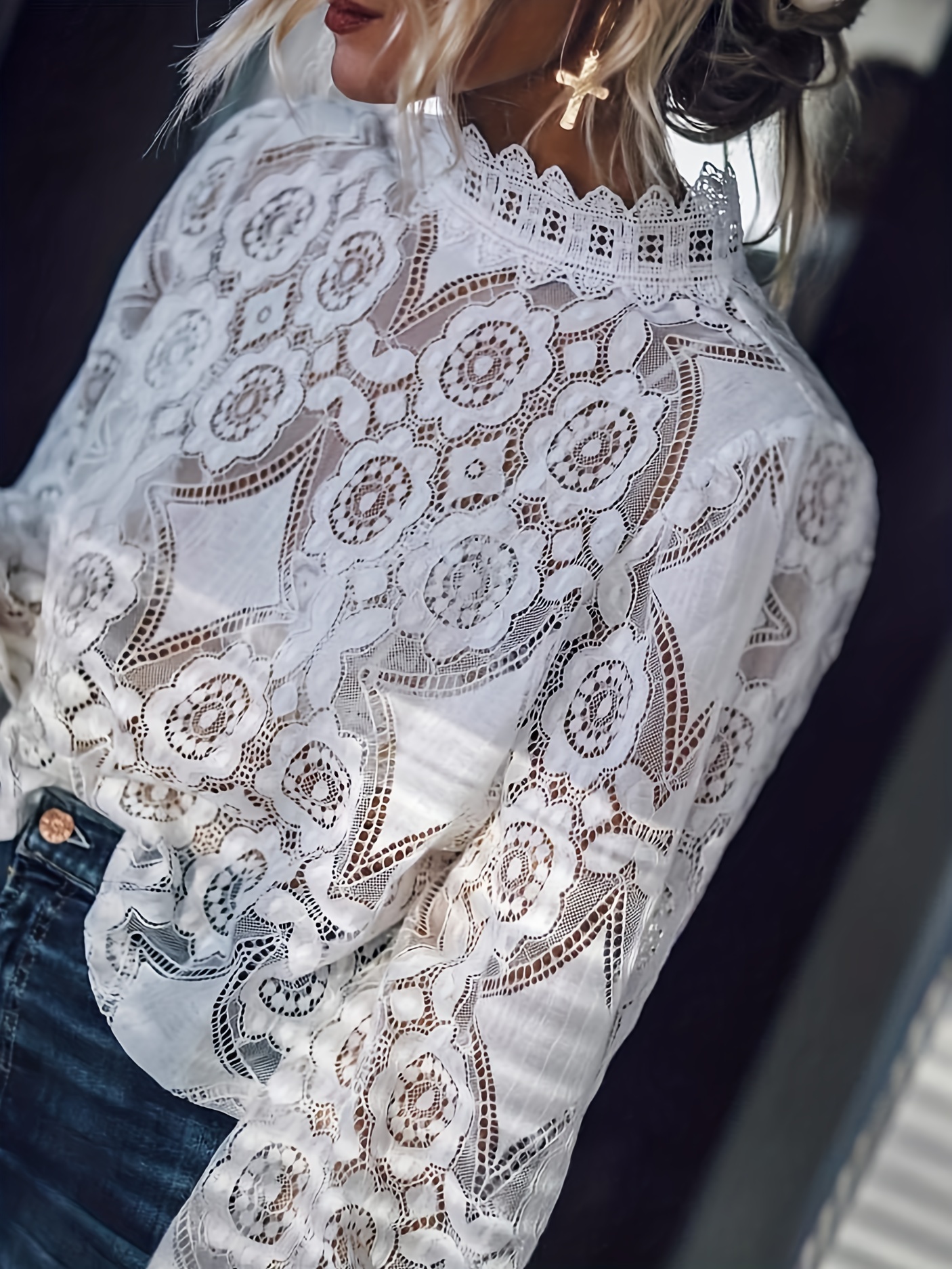 Lace Detail Sheer Blouse - White
