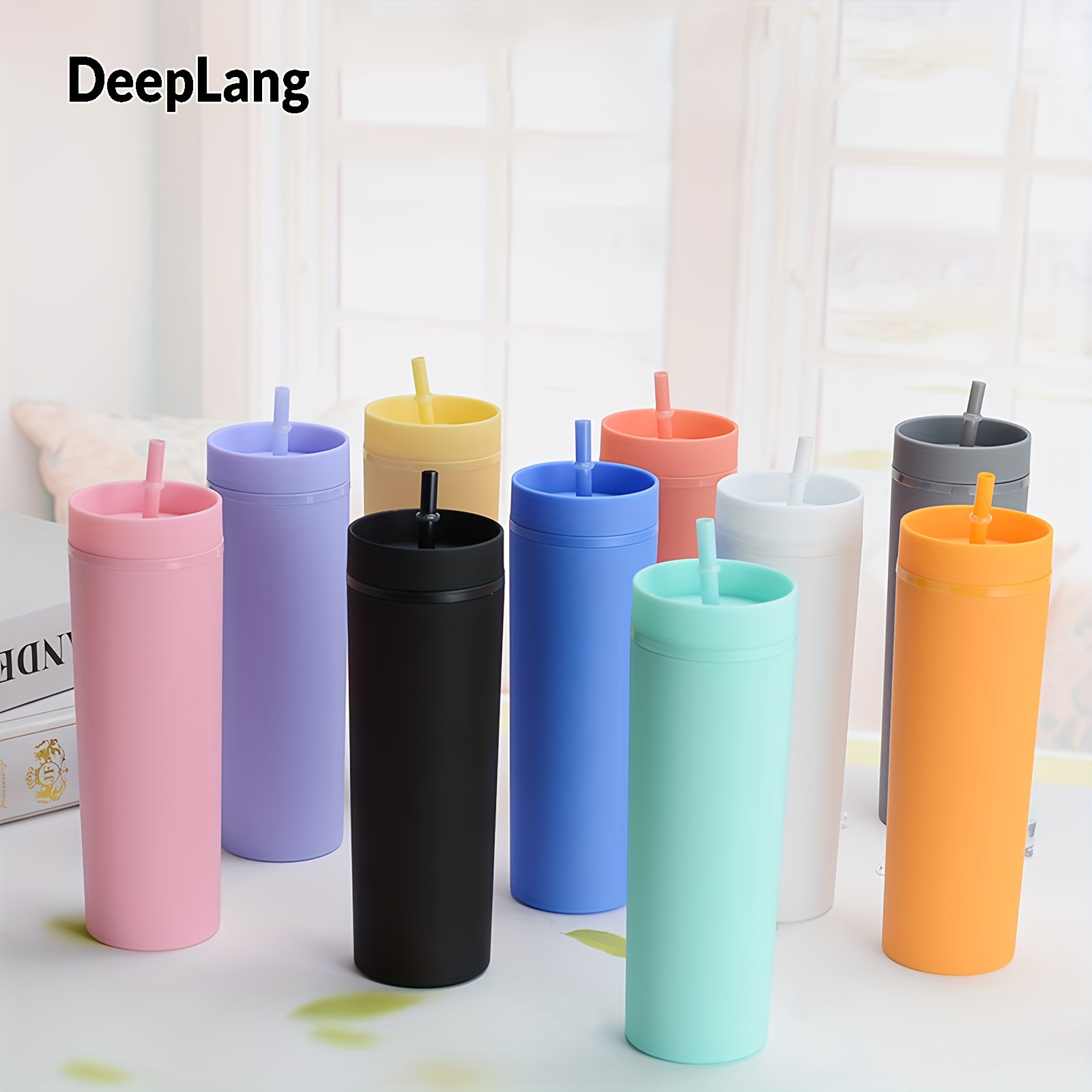 

Deeplang 1pc, Solid Color Tumbler With Lid And Straw, 16oz Plastic Water Bottle, Water Cups, Summer Winter Drinkware, Travel Accessories, Gifts