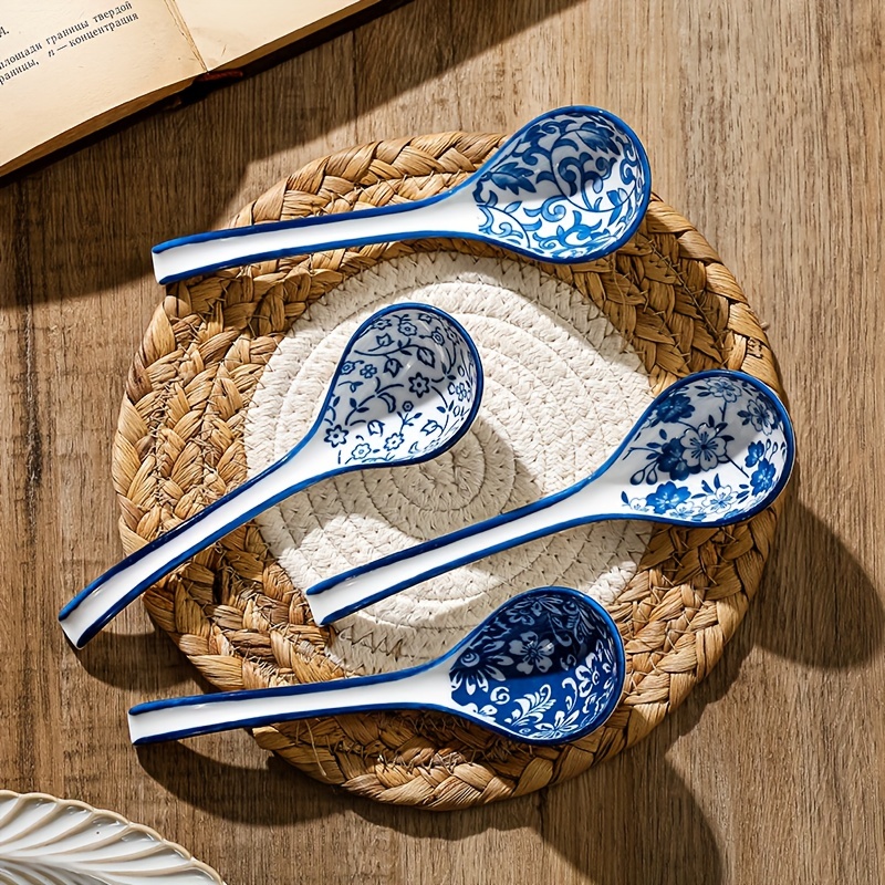 Comprar Cuchara de cerámica japonesa creativa para sopa, Ramen, mango  ancho, cuchara grande, cuchara curva, vajilla, accesorios de cocina