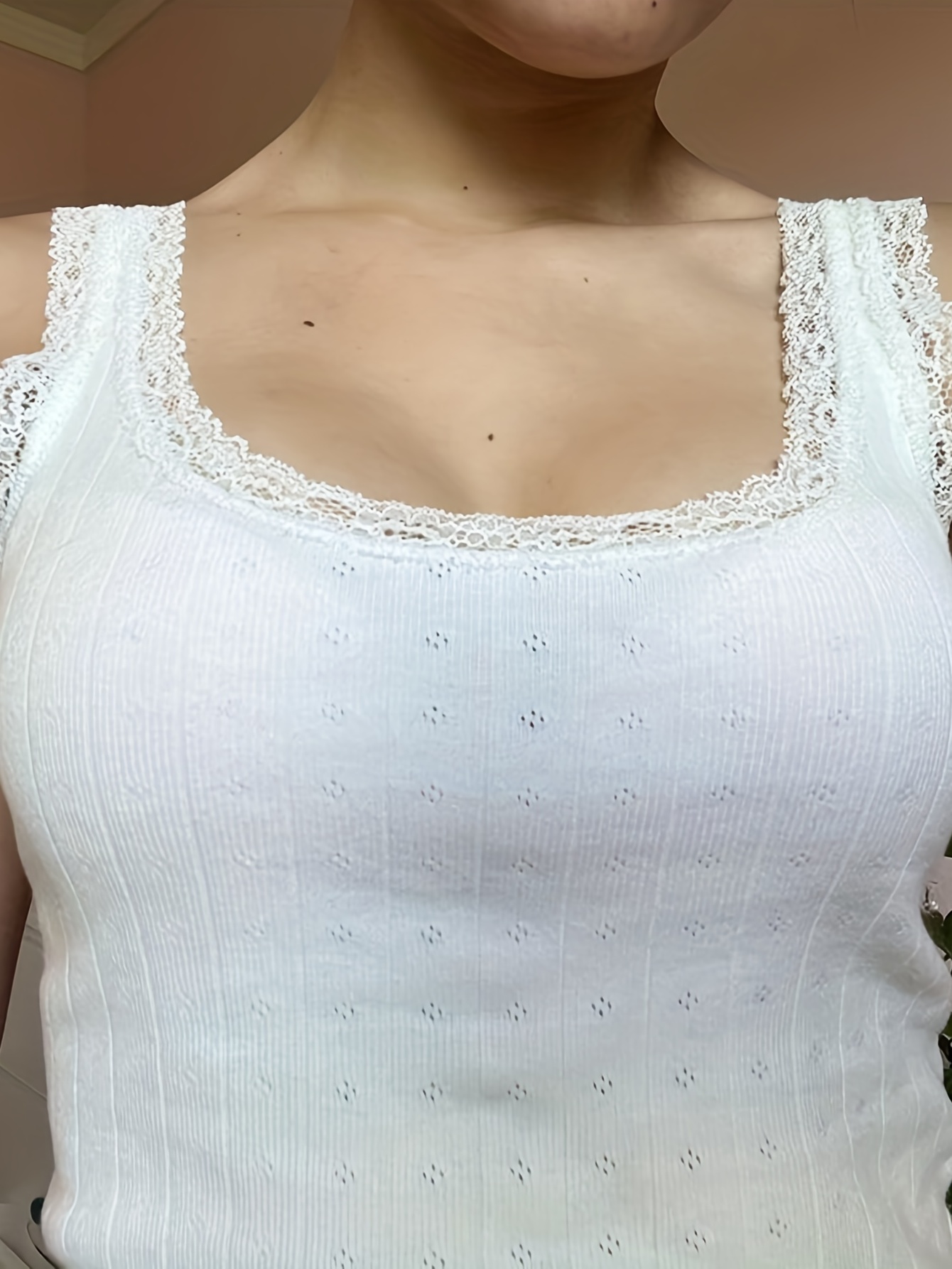 Eyelet Contrast Lace Tank Top, Y2K Sleeveless Square Neck Tank Top For  Summer, Women's Clothing