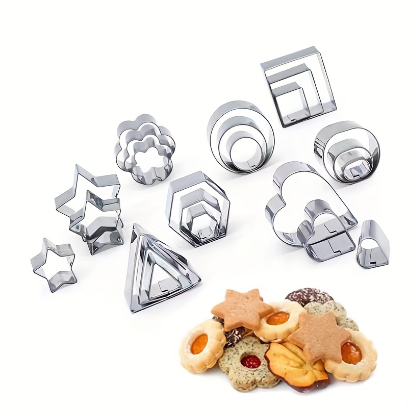 Cookie Cutter Set - 24 Piece Metal Fondant Mini Biscuit Cutter Shapes with  Hearts, Stars, Flowers and Geometric Shapes for Baking, Dessert and Cake