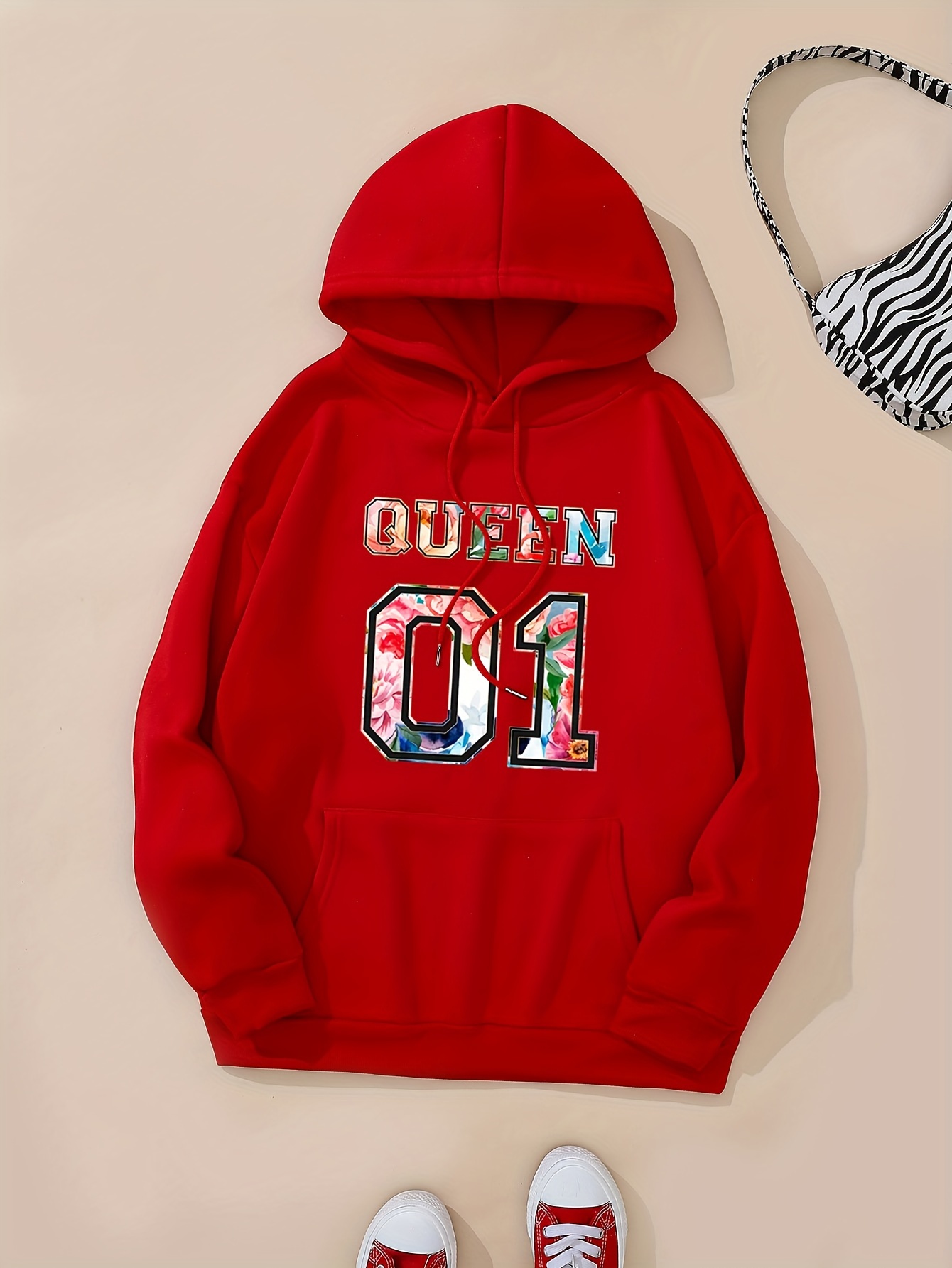 Queen Print Hoodie Drawstring Casual Hooded Sweatshirt For - Temu