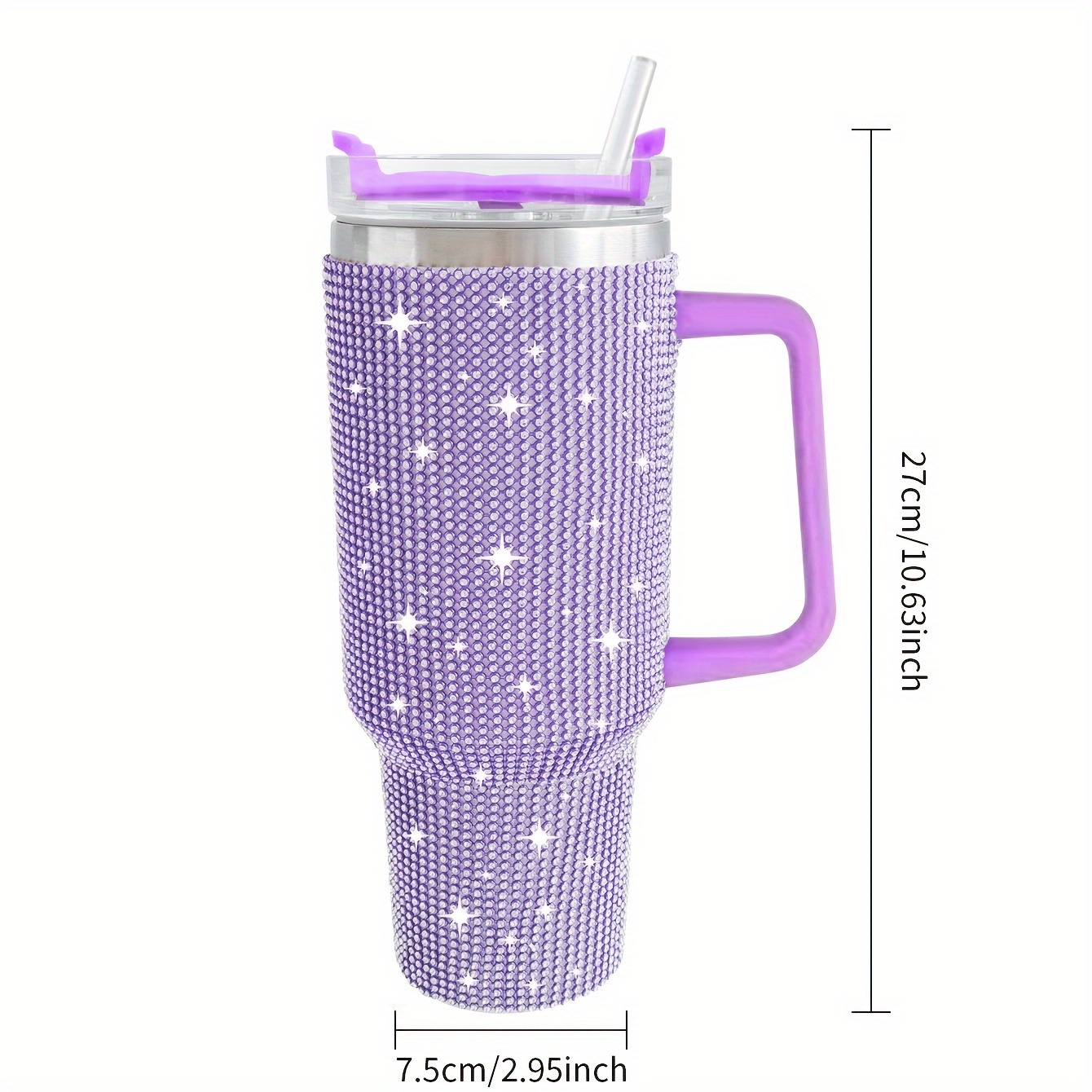 1pc 40oz Bling Stainless Steel Insulated Water Bottle With Straw