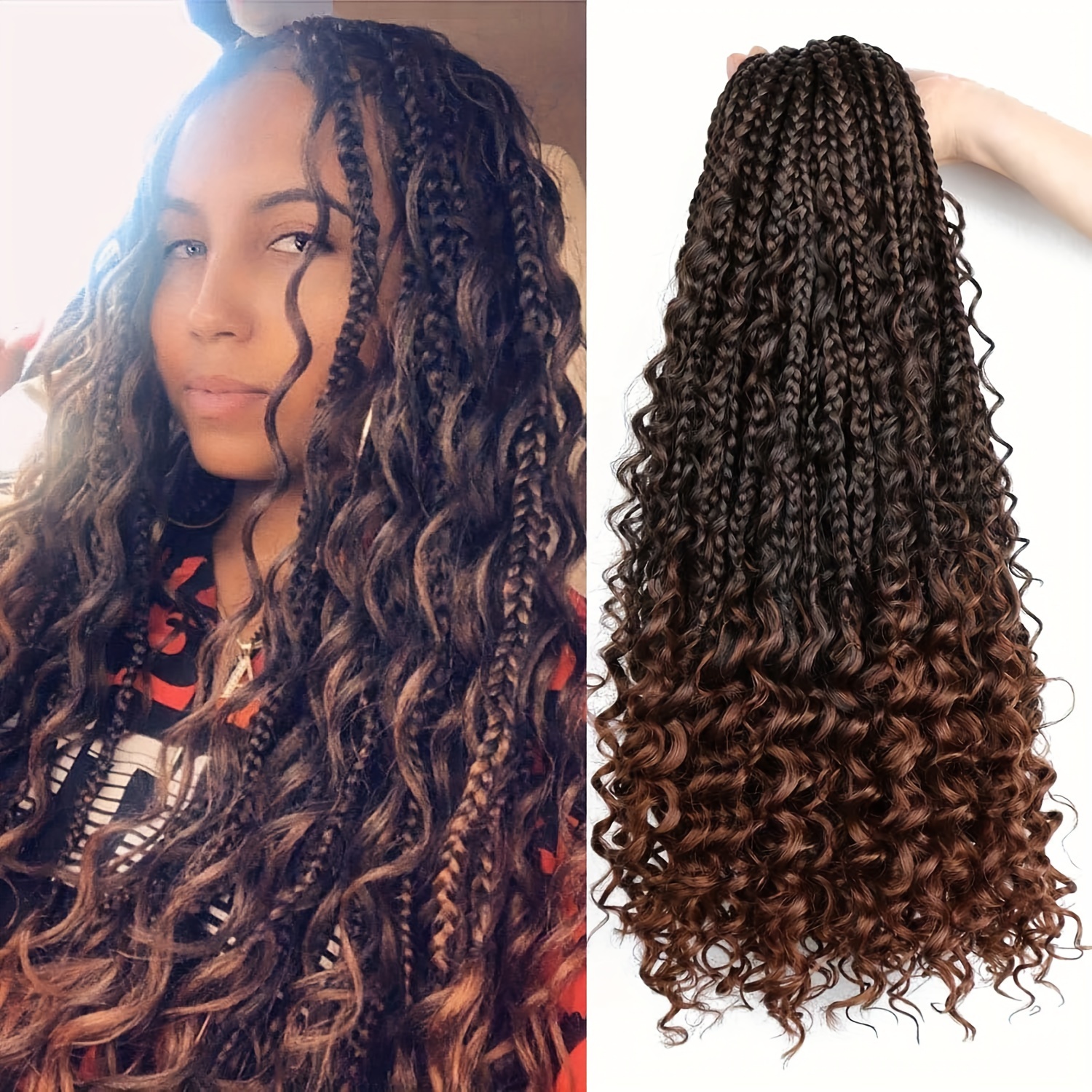 Goddess Boho Crochet Box Braids with Curly Ends - Pre-Looped Synthetic Hair  Extensions, 3X Braid Pack