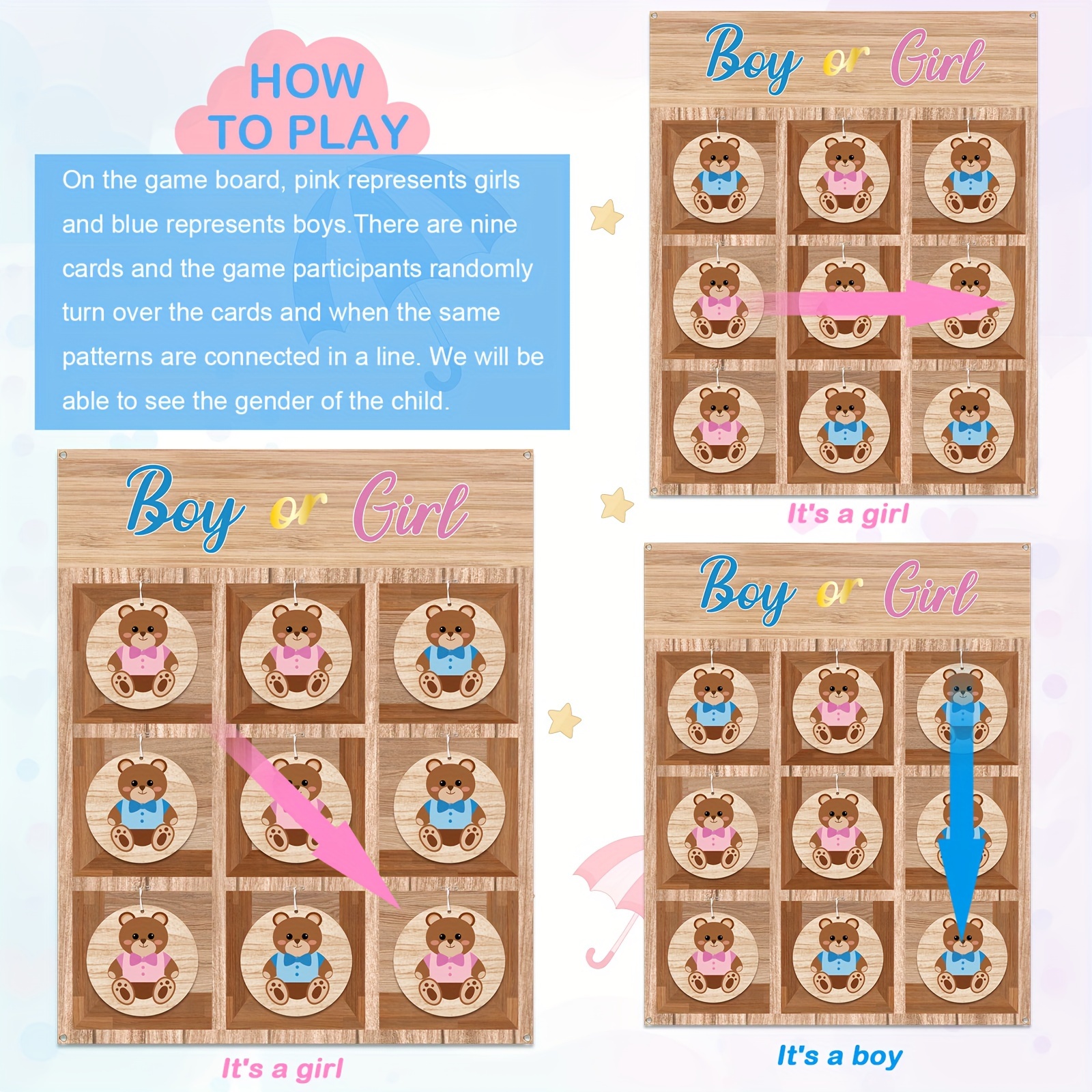 Board Game Durable Baby Gender Reveal Tic Tac Toe Lightweight