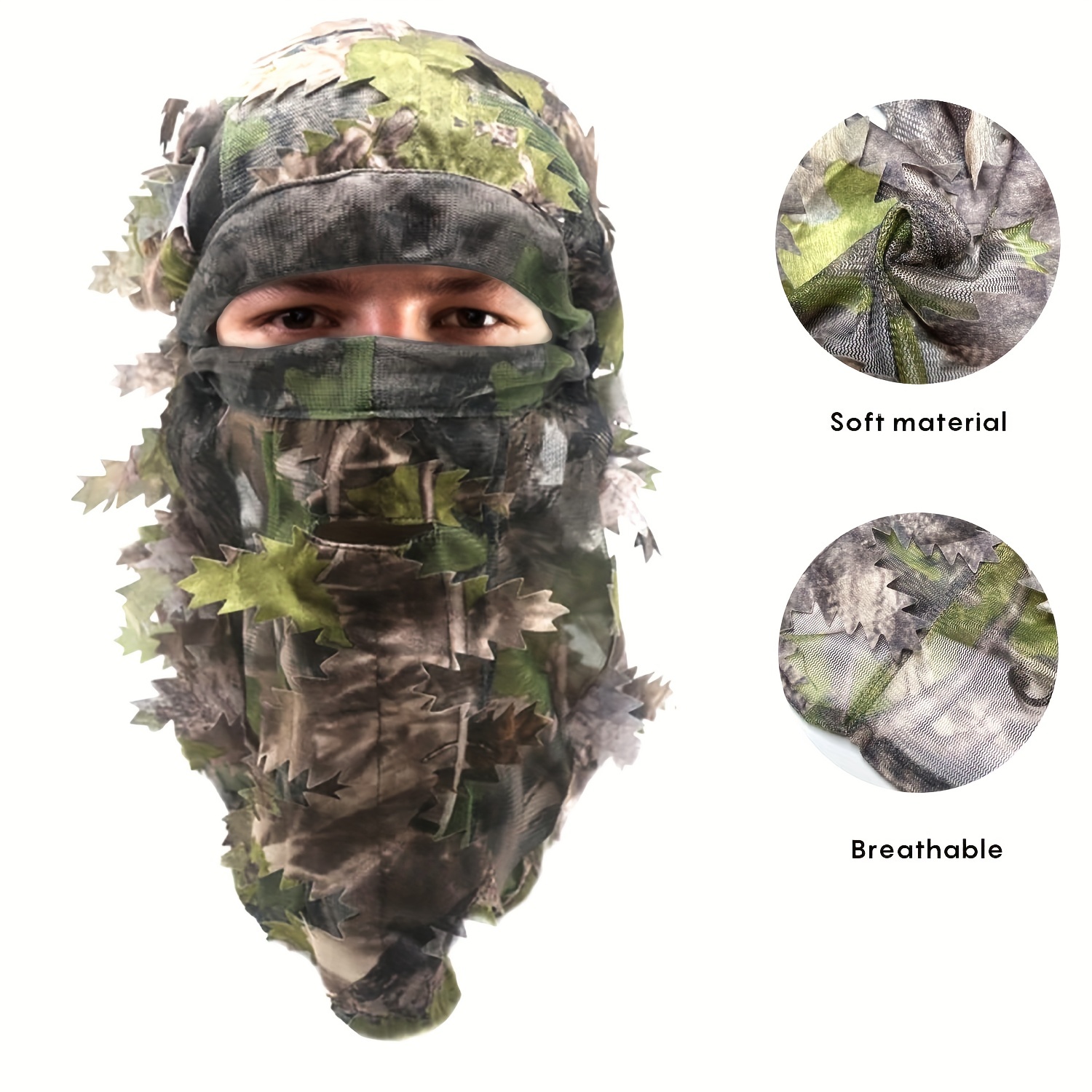 3D Leafy Hat Breathable Lightweight Ghillie Headwear for Woodland Green 