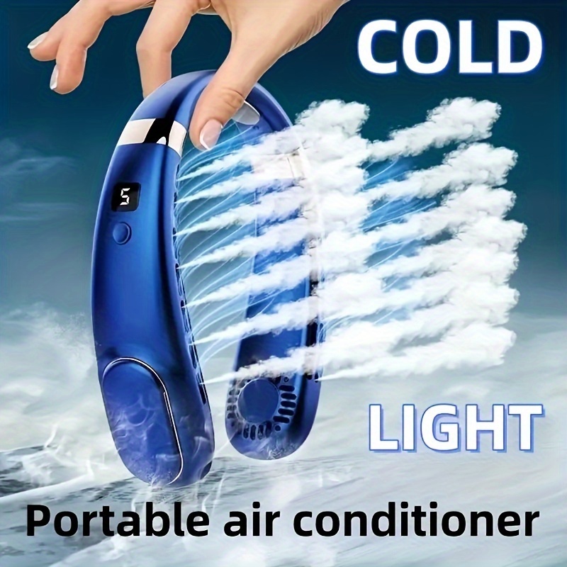 

2024 New Portable Neck Fan With Digital Display, 5-speed Adjustment, Silent Operation, Neck Ice Porcelain Body Sensation, Long Battery Life - Keep Cool And Comfortable Anywhere!