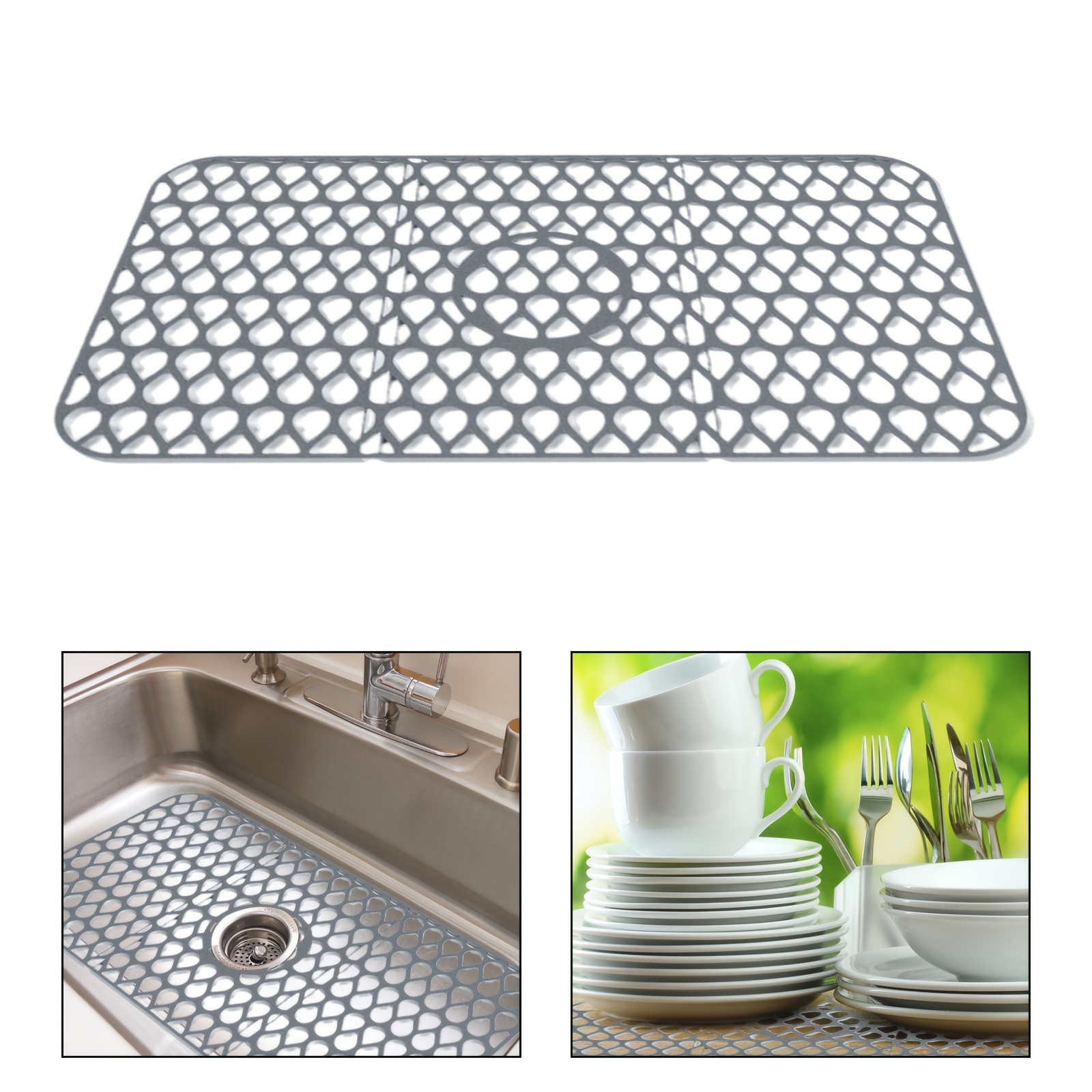 Silicone Sink Mat Grid Kitchen Protector Folding Non-slip Rear Drain Sink  Mats