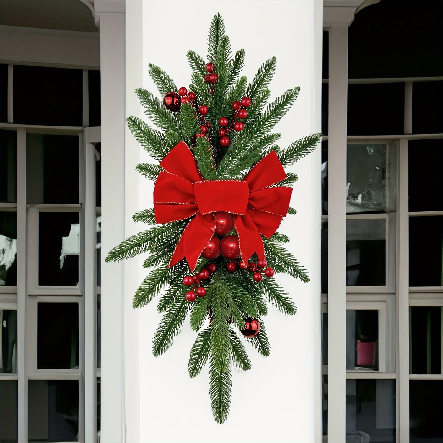 Red White Christmas Garlands, Christmas Wreath Front Door