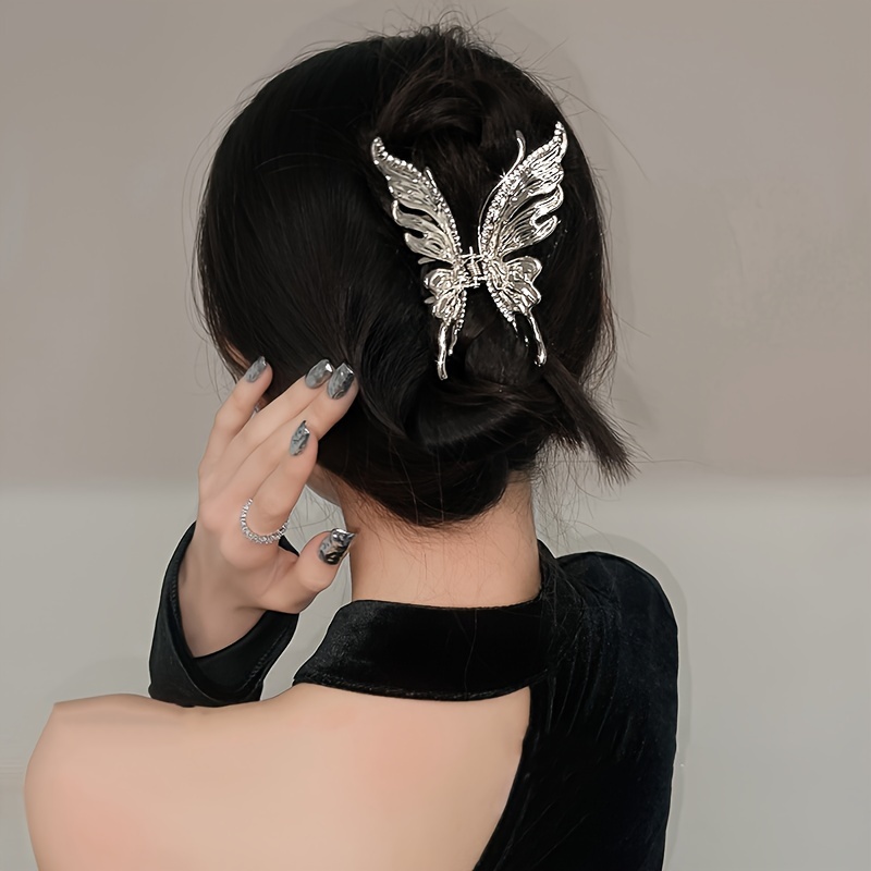 1個、エレガントでゴージャスな大きなヘア爪クリップ、絶妙な蝶のデザインの亜鉛合金ヘアクリップ、女性、女の子、毎日のパーティー屋外装飾、多用途の電気メッキ色保持ヘアアクセサリー