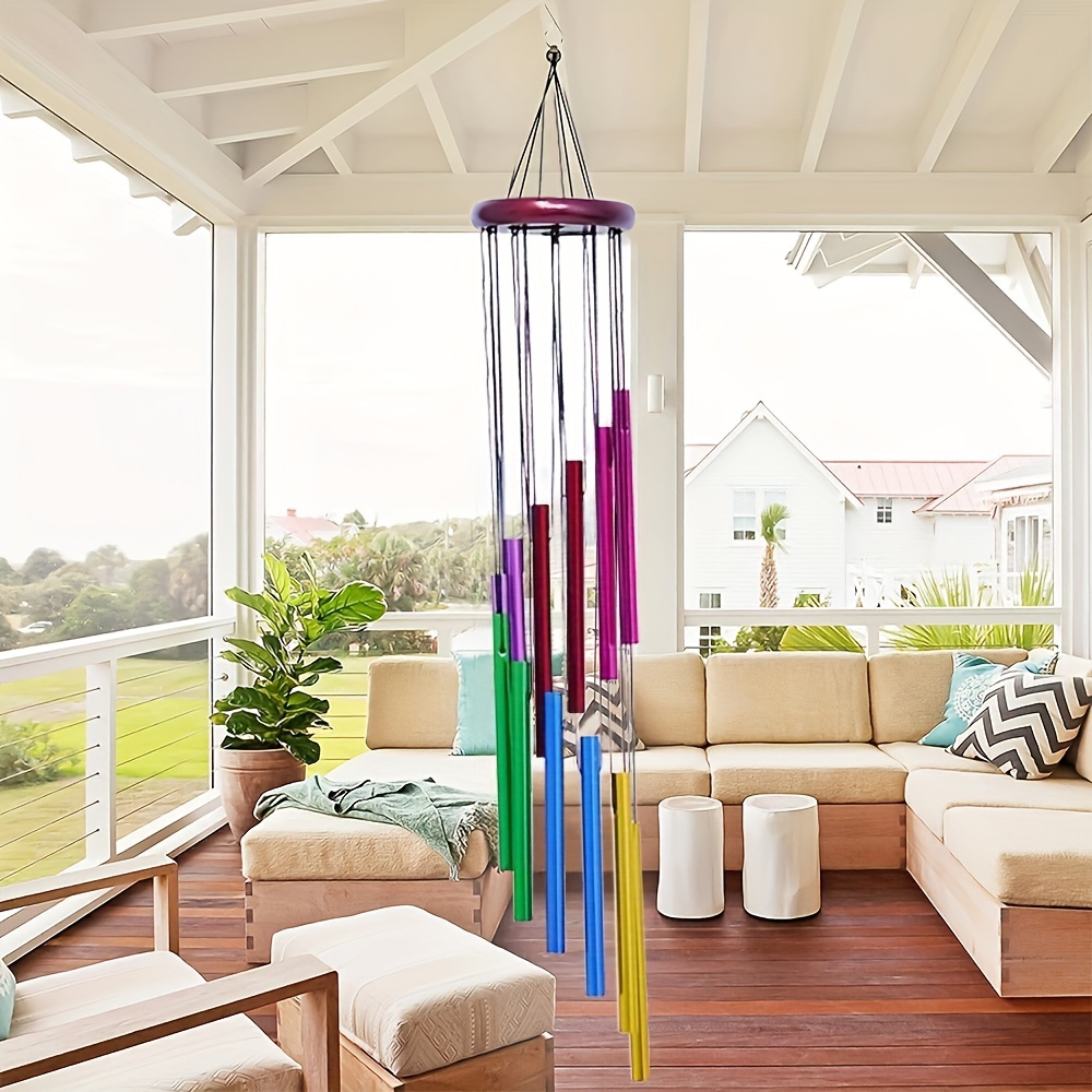 

1pc, 12 Tube Colorful Rotating Wind Chime, Metal Aluminum Tube Ornament, Colorful Pendant, Modern Creative Home Decoration