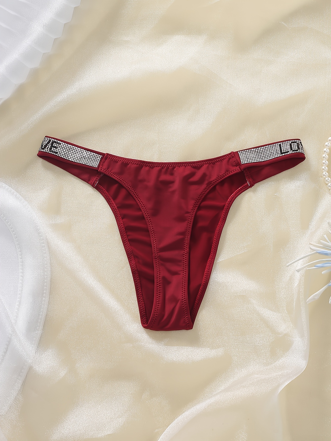 Rhinestone Decor Thongs, Soft Low Waist Panties, Women's Sexy Lingerie &  Underwear