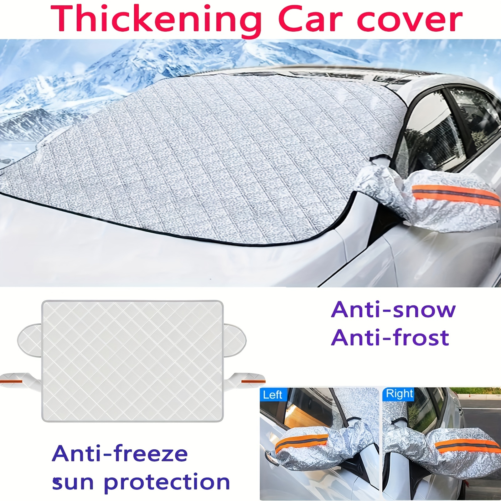 Car Windshield Snow Cover with 4 Layers Windproof Protection Defense Frost  Sunlight, All Weather Winter & Summer Front Window Automotive Covers Sun 