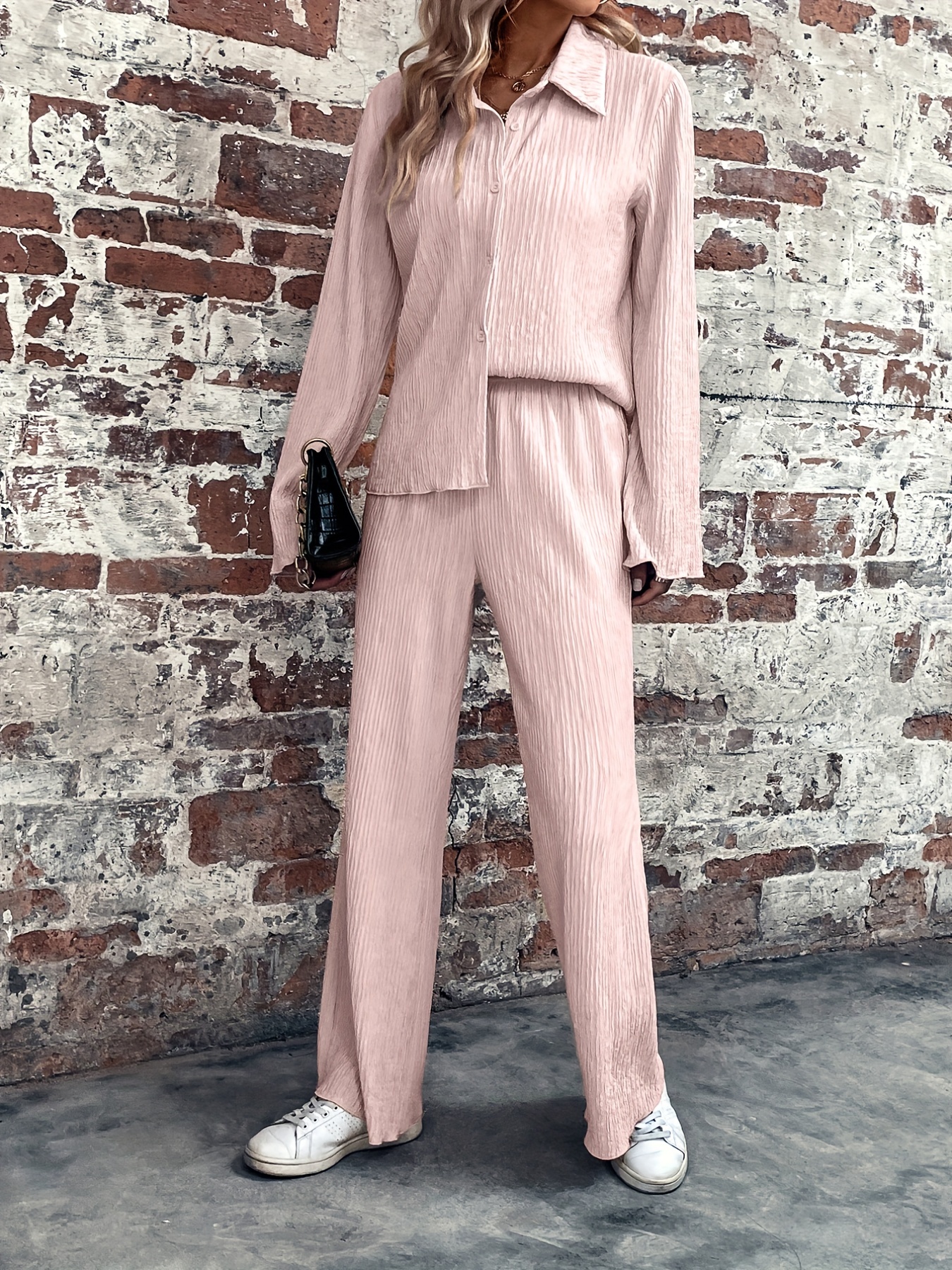 Button Front Shirt & Wide Leg Pants Set