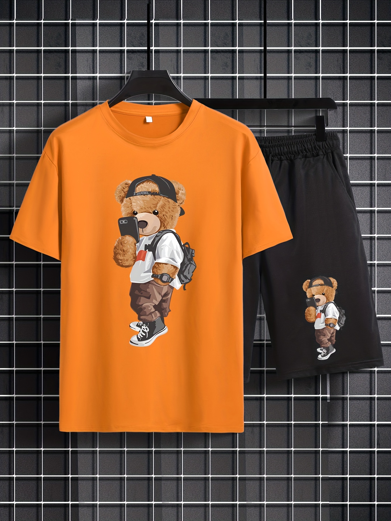 Men's Cartoon Picture Graphic T-shirt Shorts Set For Summer