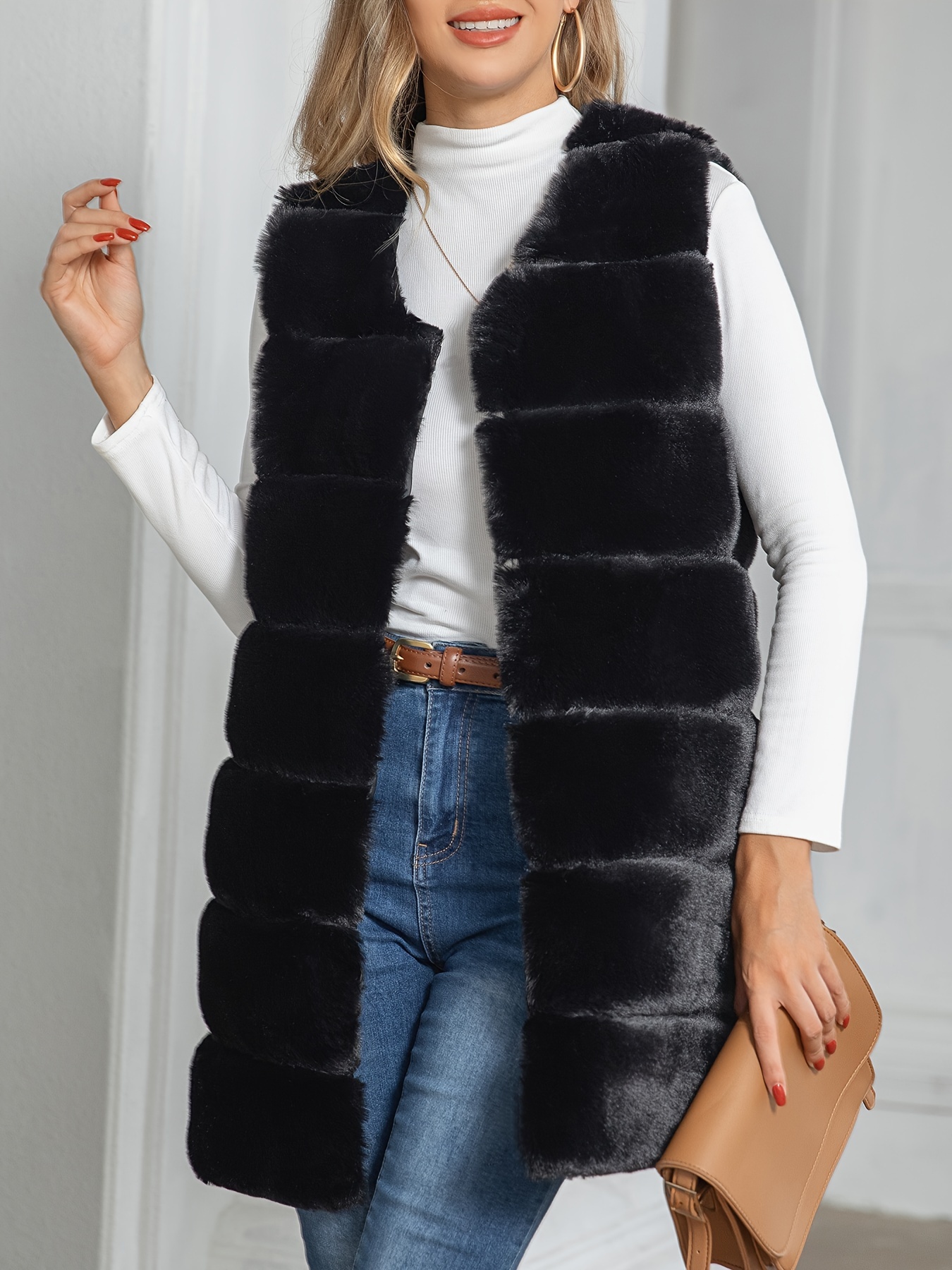 Gilet Anteriore Aperto Solido Fuzzy Gilet Invernale Casual - Temu Italy