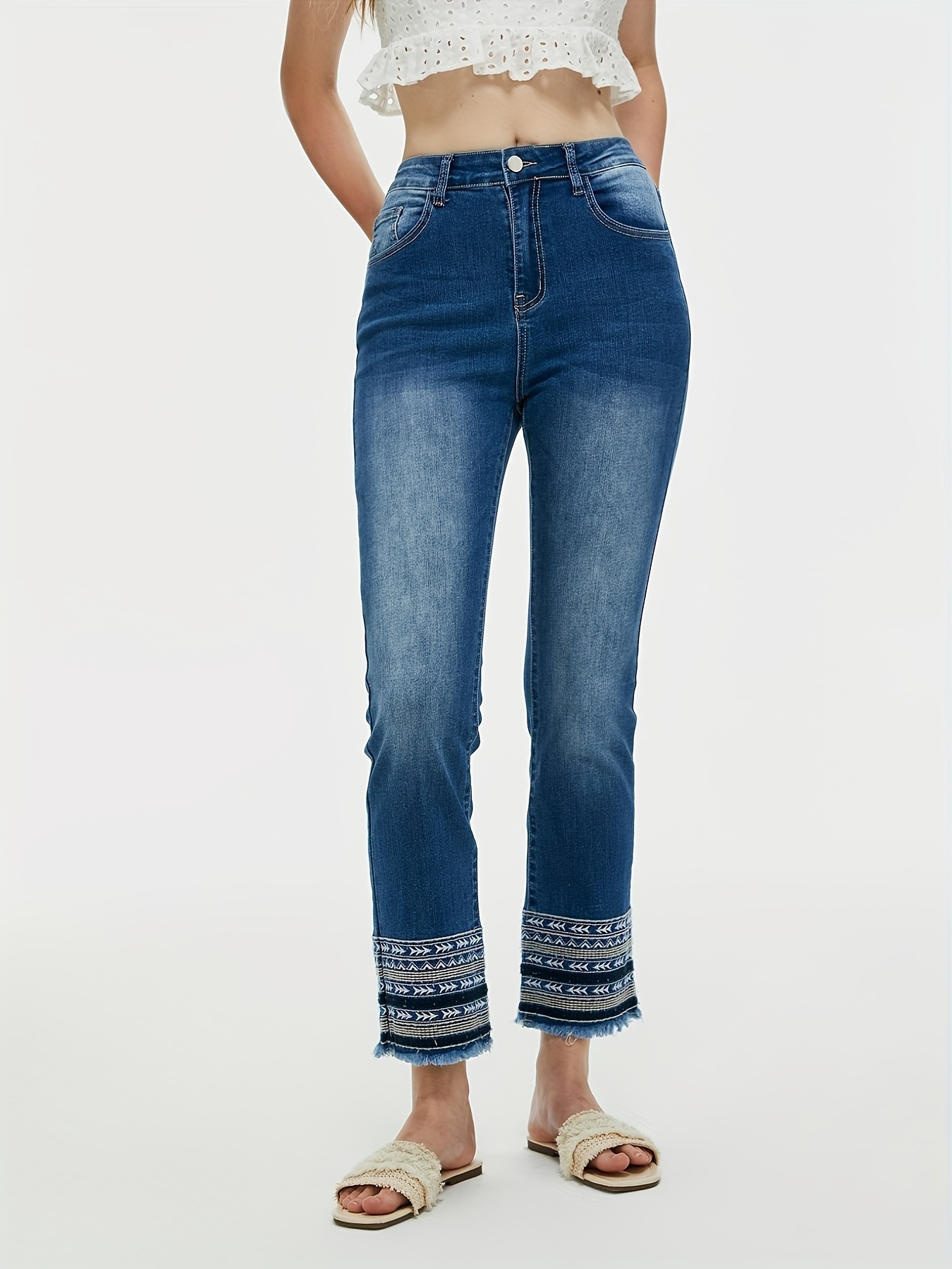 Jeans Rectos Versátiles De Ajuste Holgado, Pantalones De Mezclilla De Moda  No Elásticos Con Bolsillos Oblicuos, Jeans Y Ropa De Mujer