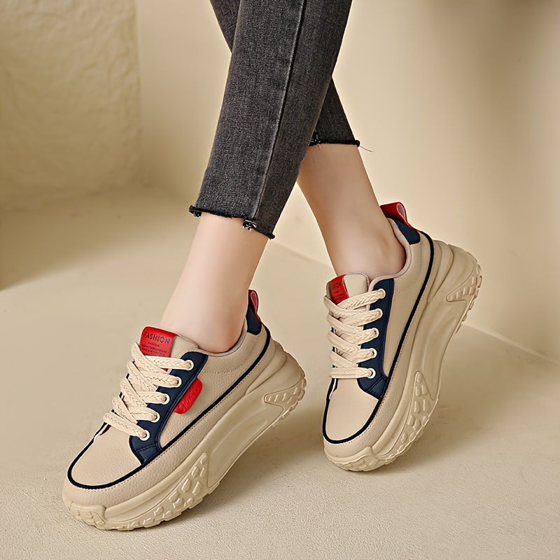 women s trendy platform sneakers match lace low top trainers detalles 1