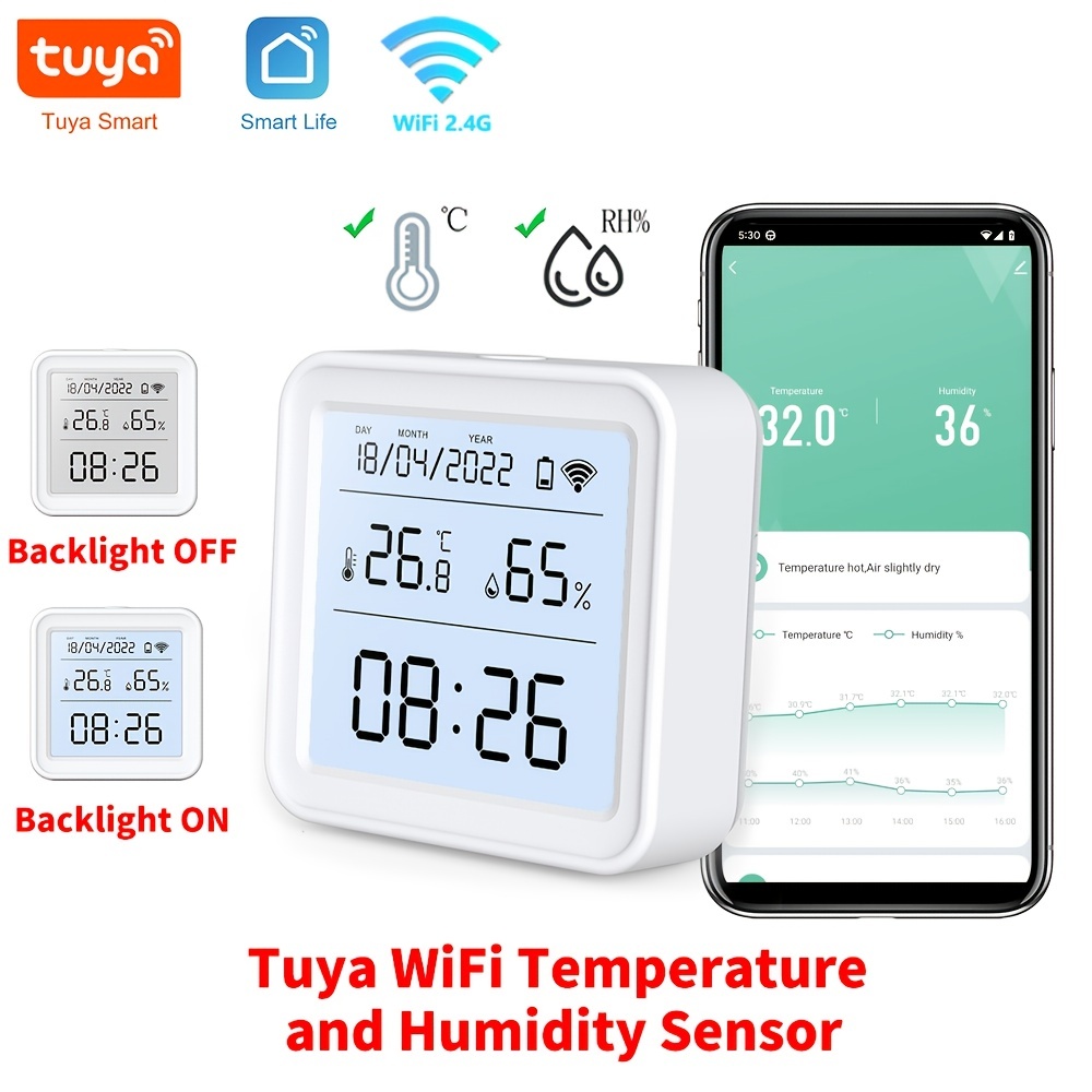 Smart Wifi Thermometer Hygrometer Indoor Room Digital Temperature Humidity  Sensor With App Notification Alert, Data Storage, Lcd Backlight, Wifi  Thermometer Monitor Meter For Home Greenhouse Garage - Temu