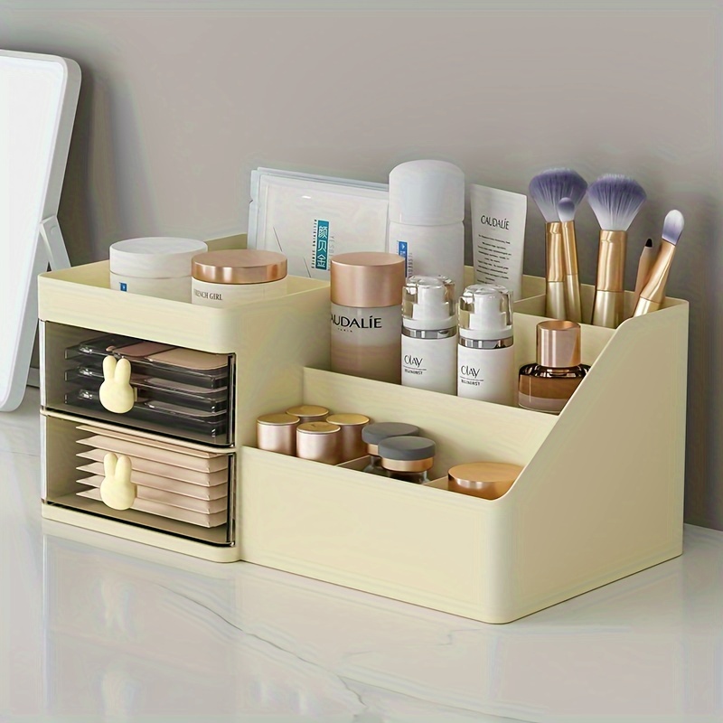 Organizador de maquillaje con forma de huevo para tocador, caja de  almacenamiento portátil de cosméticos, organizador de cuidado de la piel  preppy