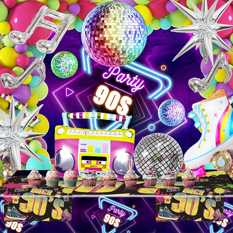 80s disco style poster set for retro party - colorful invitation