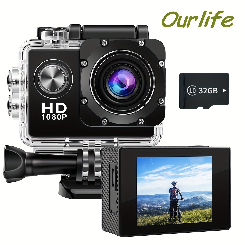 Caméra d'action sportive 1080p, caméscope DV étanche sous-marin, caméra  d'action à écran 2 pouces, caméra étanche HD 30 m avec kit d'accessoires  avec