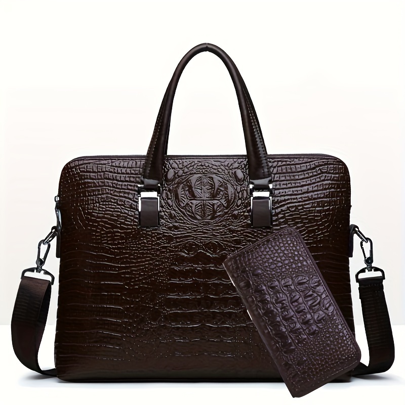 Crocodile Pattern Men's Handbag Business Ready for Daily Commute