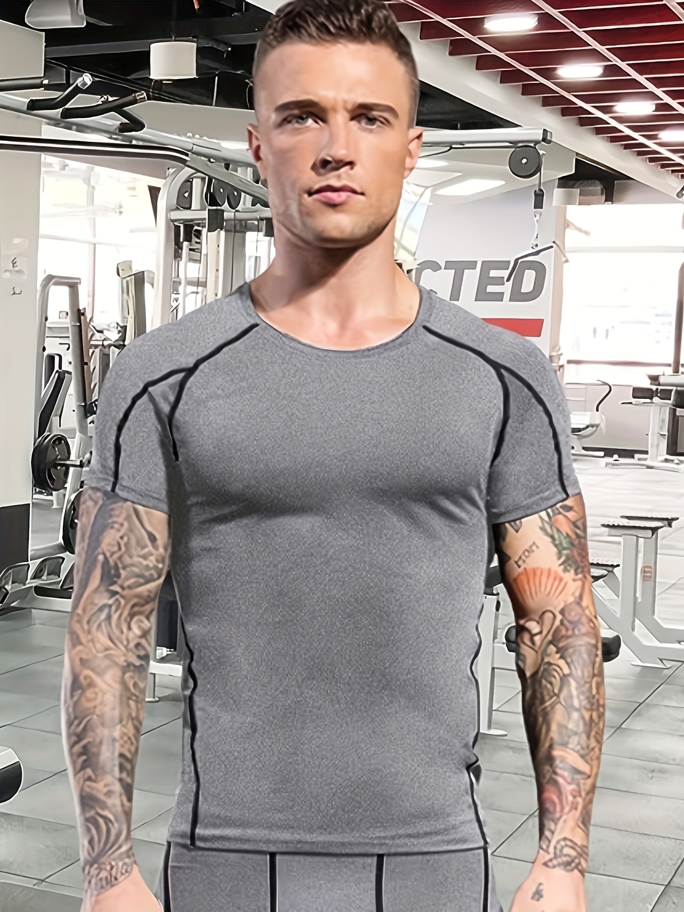 Men's Stylish Solid Compression Shirt Active Breathable - Temu Canada