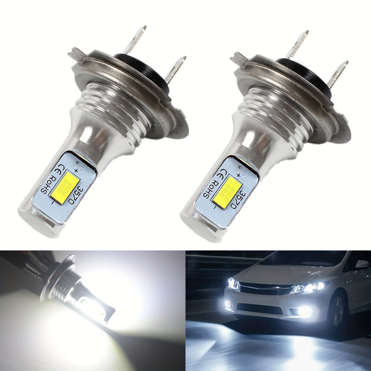 

2pcs H7 Led Car Headlight Bulbs High Low Beam 6000k White, 50w 3000lm, Perfect For Front Fog Lights Driving Lamps!