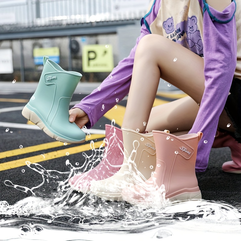 Cheap Ankle Rain Shoes Women Waterproof Water Shoes Flat PVC Rainboots  Women Fashion Solid Fishing Boots Single Shoes