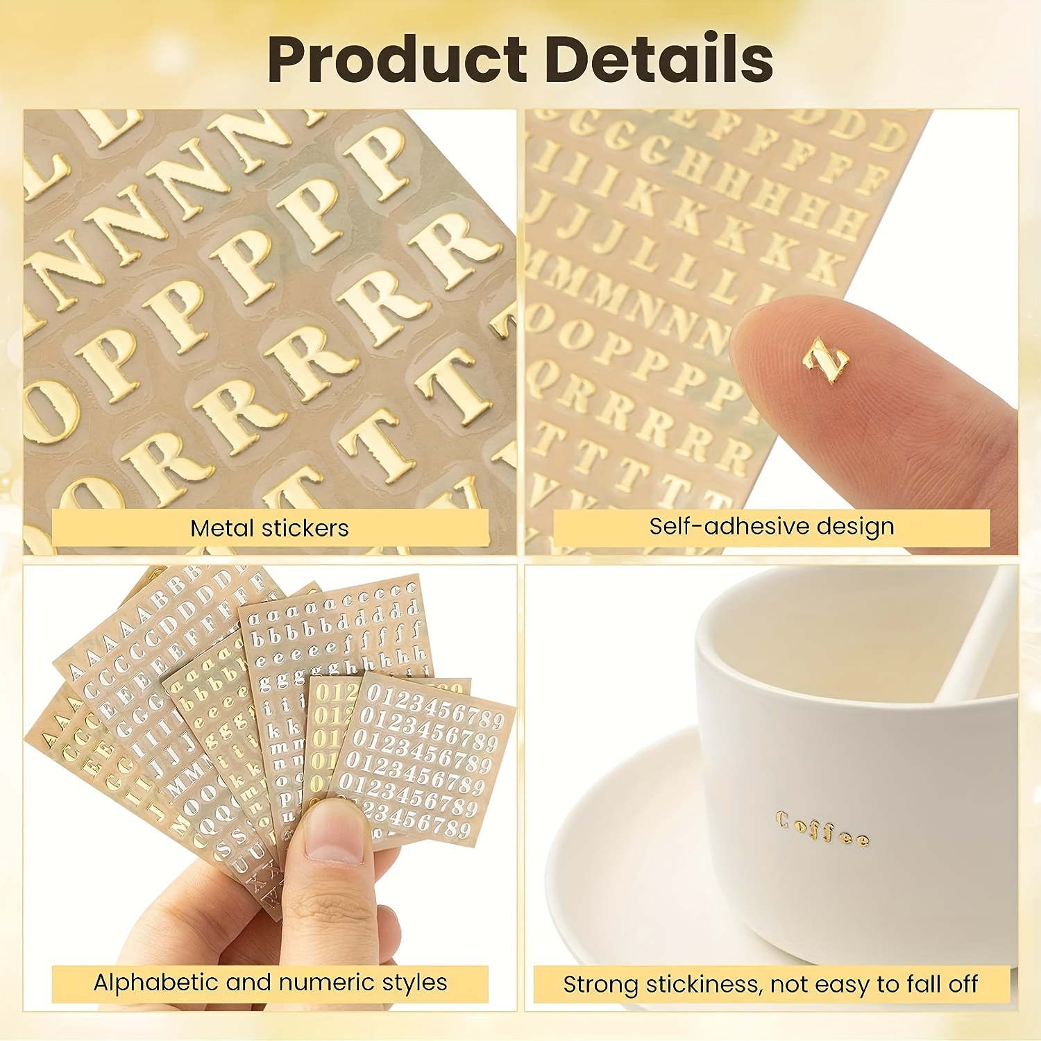 Gold Letter Stickers Self-Adhesive Small Alphabet Stickers Decals