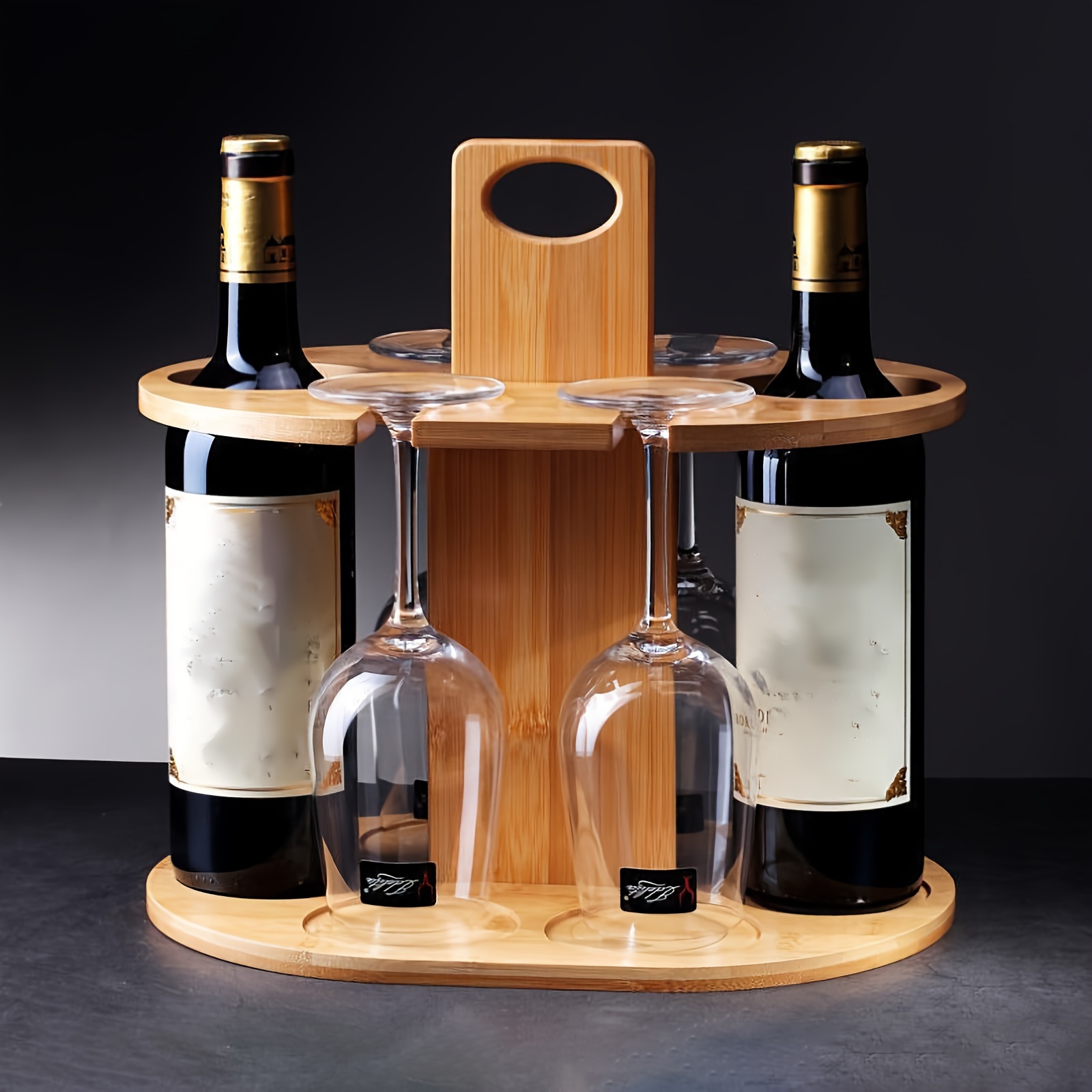 Wine Racks Countertop, Wine Holder and Glasses Rack, Wooden Wine Stand with  Tray, Perfect for Home Decor & Kitchen Storage Rack etc (Hold 6 Bottles