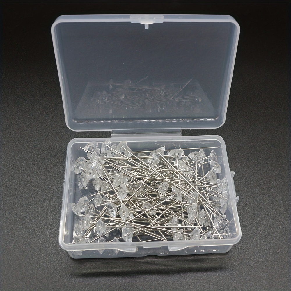 100PCS Corsage Pins Boutonniere Clear Straight Pins Rhinestones
