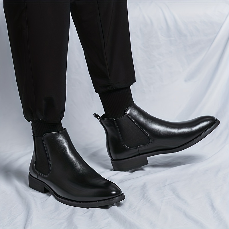 Mens Retro Pointed Toe Slip Chelsea Boots Fashion Wear Resistant