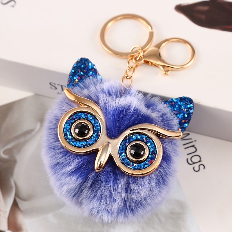 Womens & Girls Cute Owl Faux Fur Pom Pom Keychains Plush Keyrings Fluffy  Ball Backpack Purse Pendant Car Key Chain