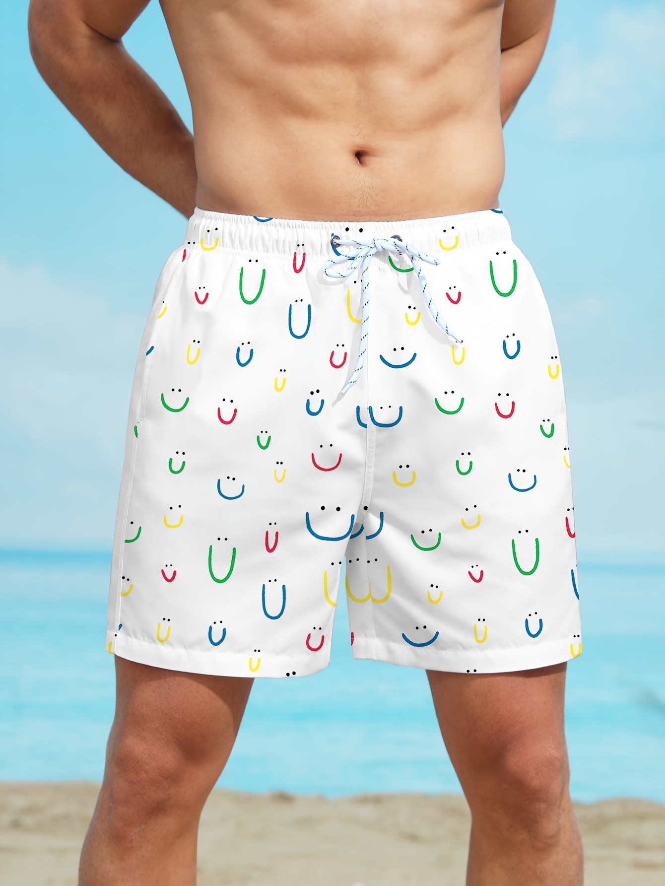 Men's Casual Loose Fit Color Block Active Shorts, Drawstring Beach Shorts for Summer Beach Resort,Temu