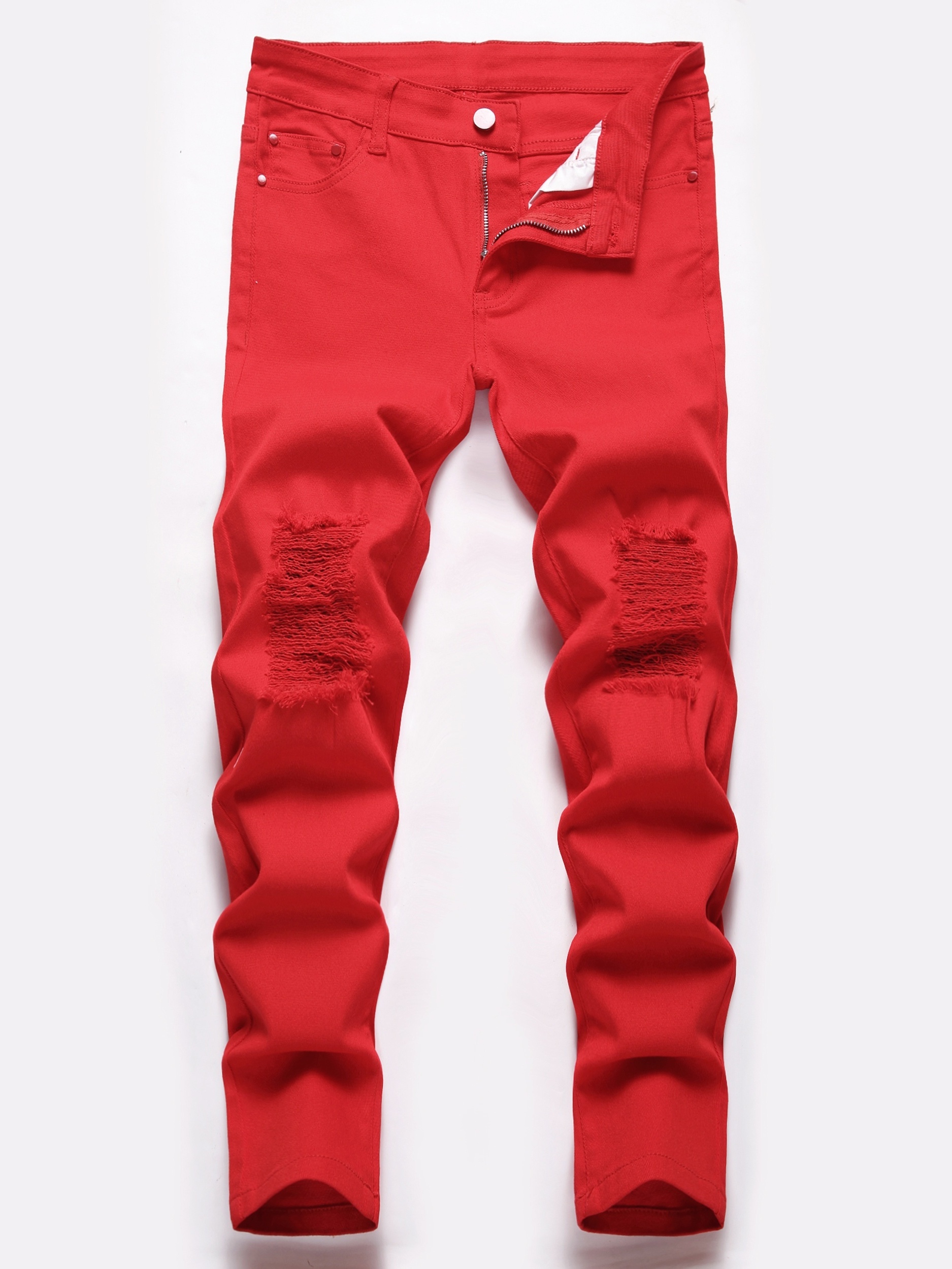 Boys Red Ripped Stretch Jeans Slim Fit Denim Pants Kids Clothes - Temu
