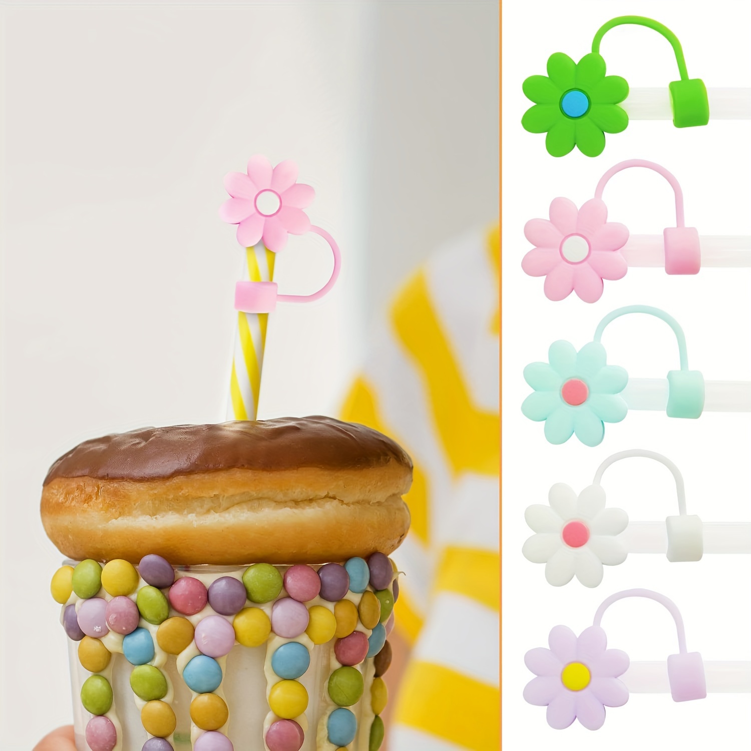 Random Color Flower Silicone Straw Covers For Stanley - Temu