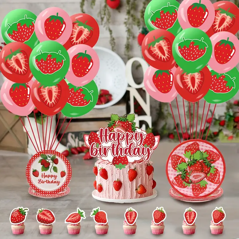 Strawberry Theme Birthday Party Decoration Fruit - Temu