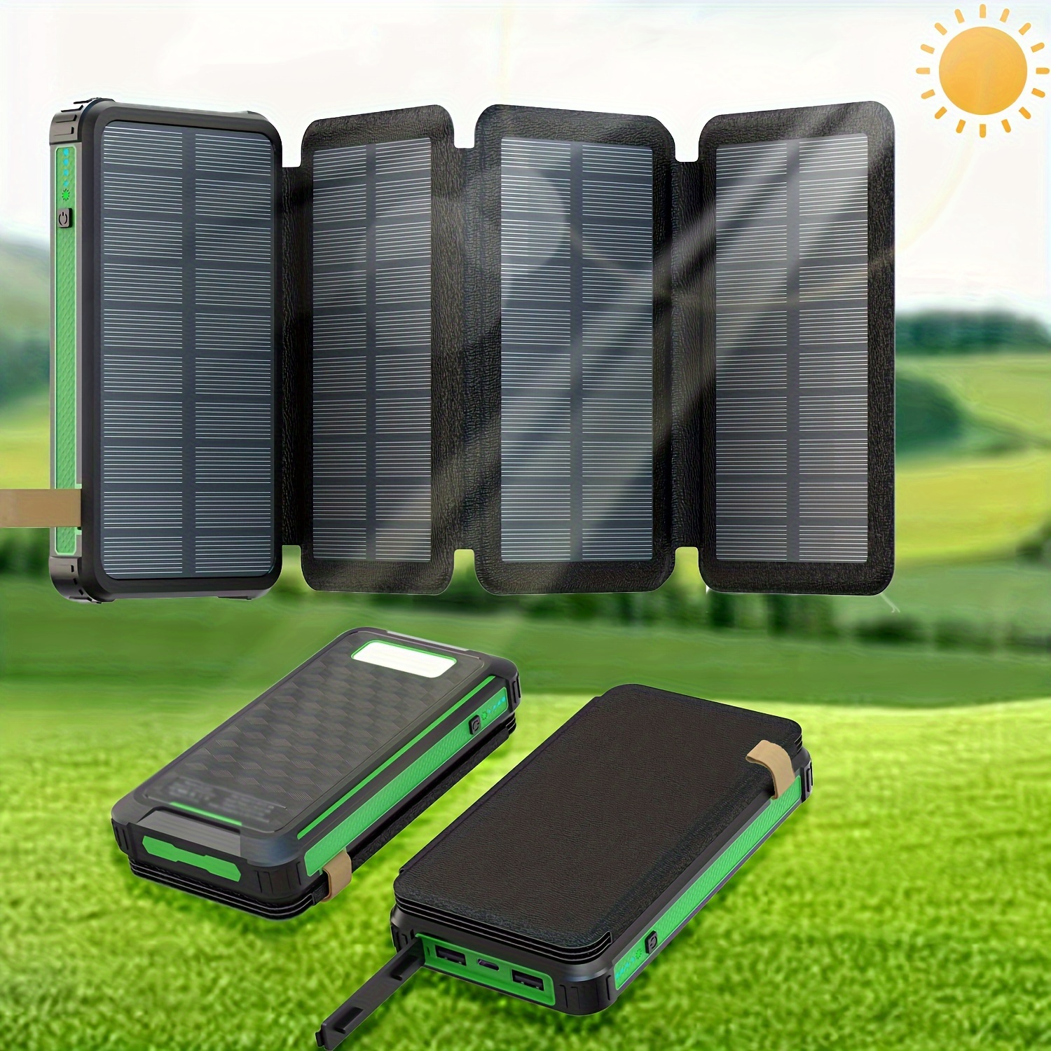 Cargador solar, cargador de batería solar de 20000 mAh, impermeable,  portátil, con respaldo externo, para exteriores, con linternas LED duales,  panel